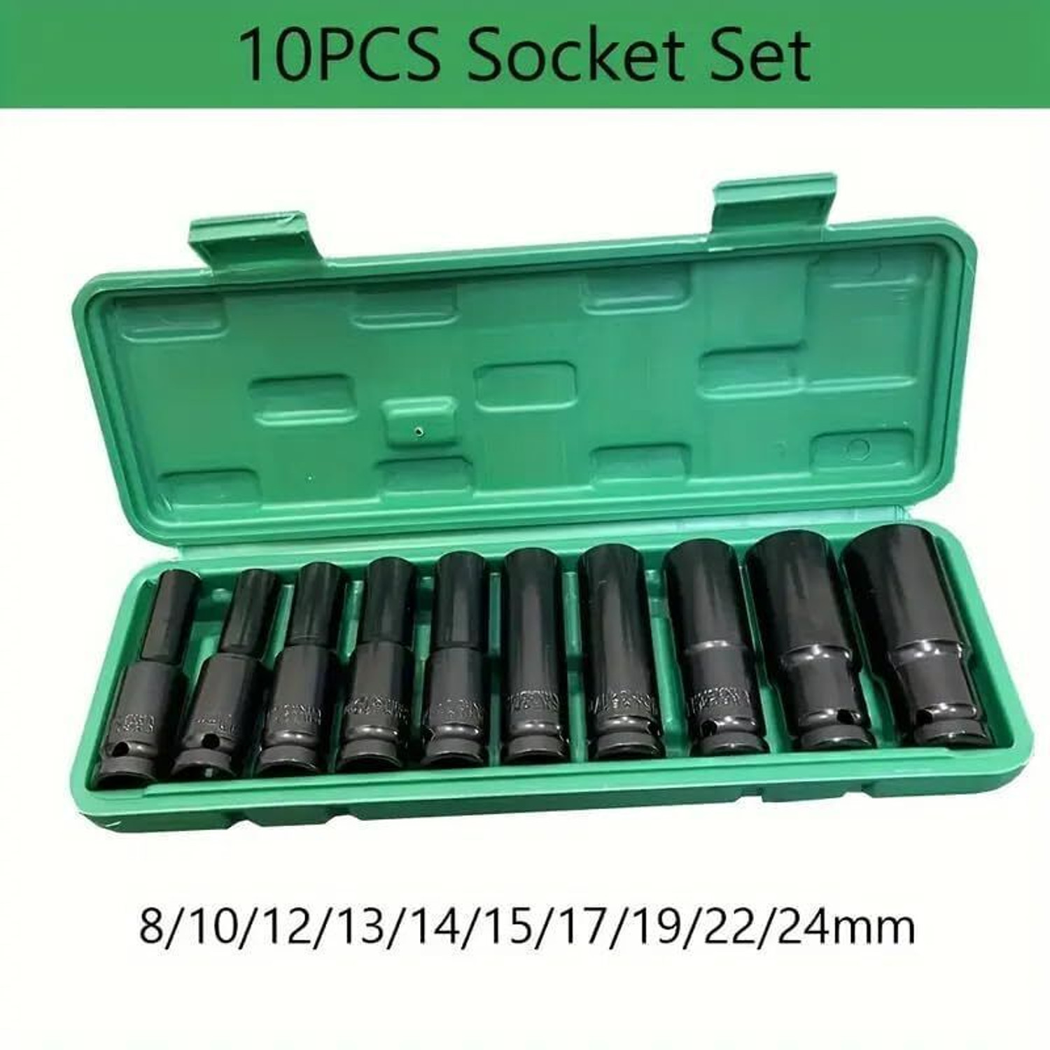 Image of OKASTA 10 Pieces 1 /2-Inch Square Drive 78mm Deep Impact Socket Hex Set Socket Set