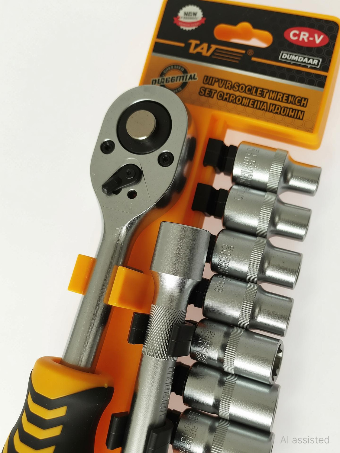 Image of DUMDAAR 12Pcs TAT CRV Quick Release Reversible Ratchet Socket Wrench Set Socket Set