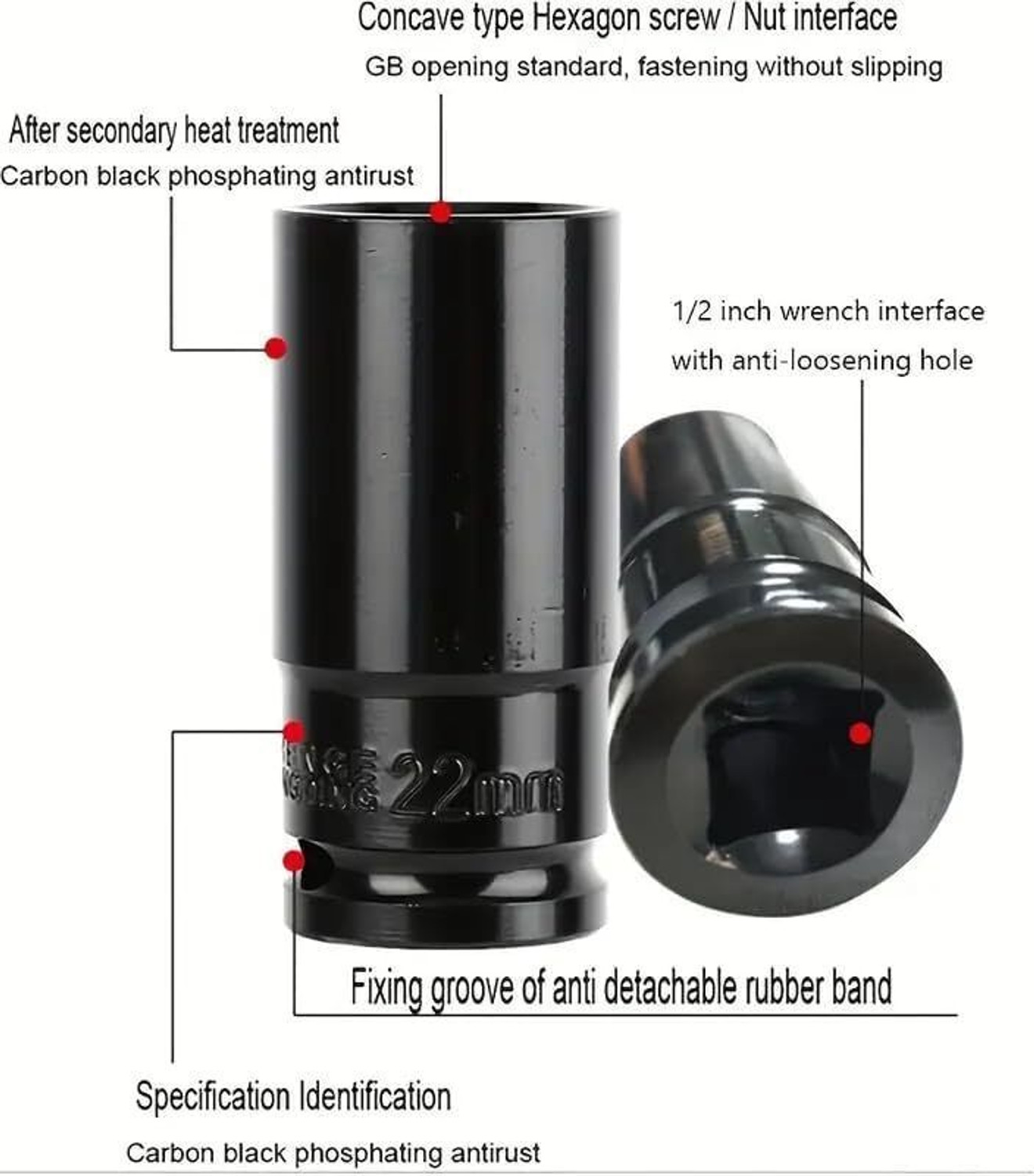 Image of OKASTA 10 Pieces 1 /2-Inch Square Drive 78mm Deep Impact Socket Hex Set Socket Set