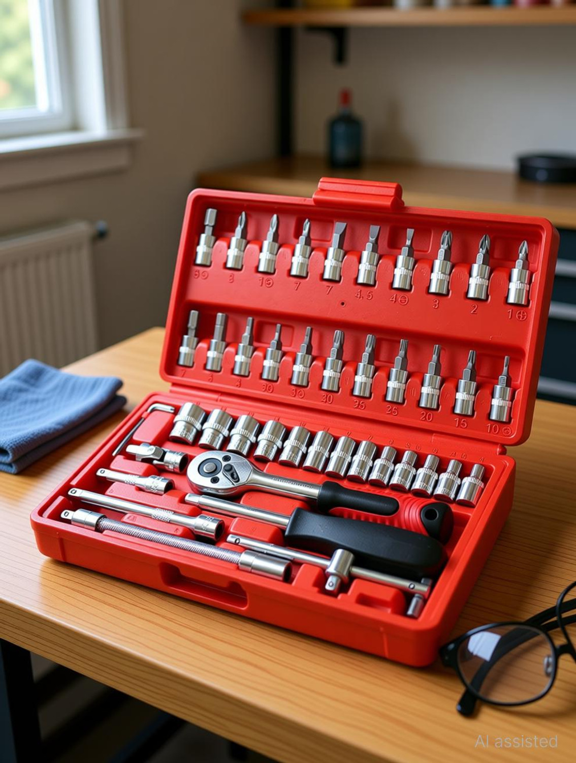 Image of toolskart 46 In 1 Pc Hand Tool Kit Socket Set Multi Purpose Combination Tool Double Sided Socket Set