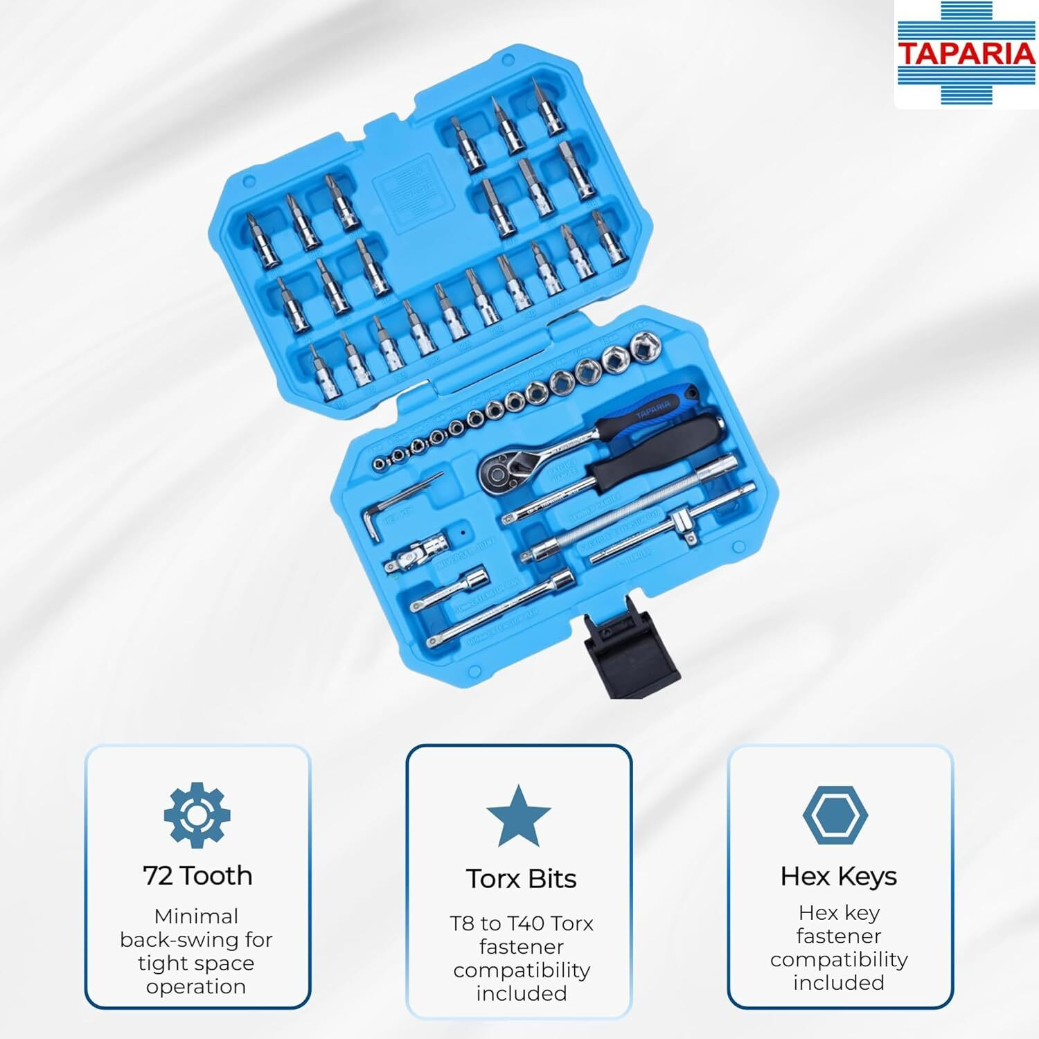 Image of TAPARIA Taparia Professional Socket Set With Ratchet Handle, Hex Bits & Accessories Combination Screwdriver Set