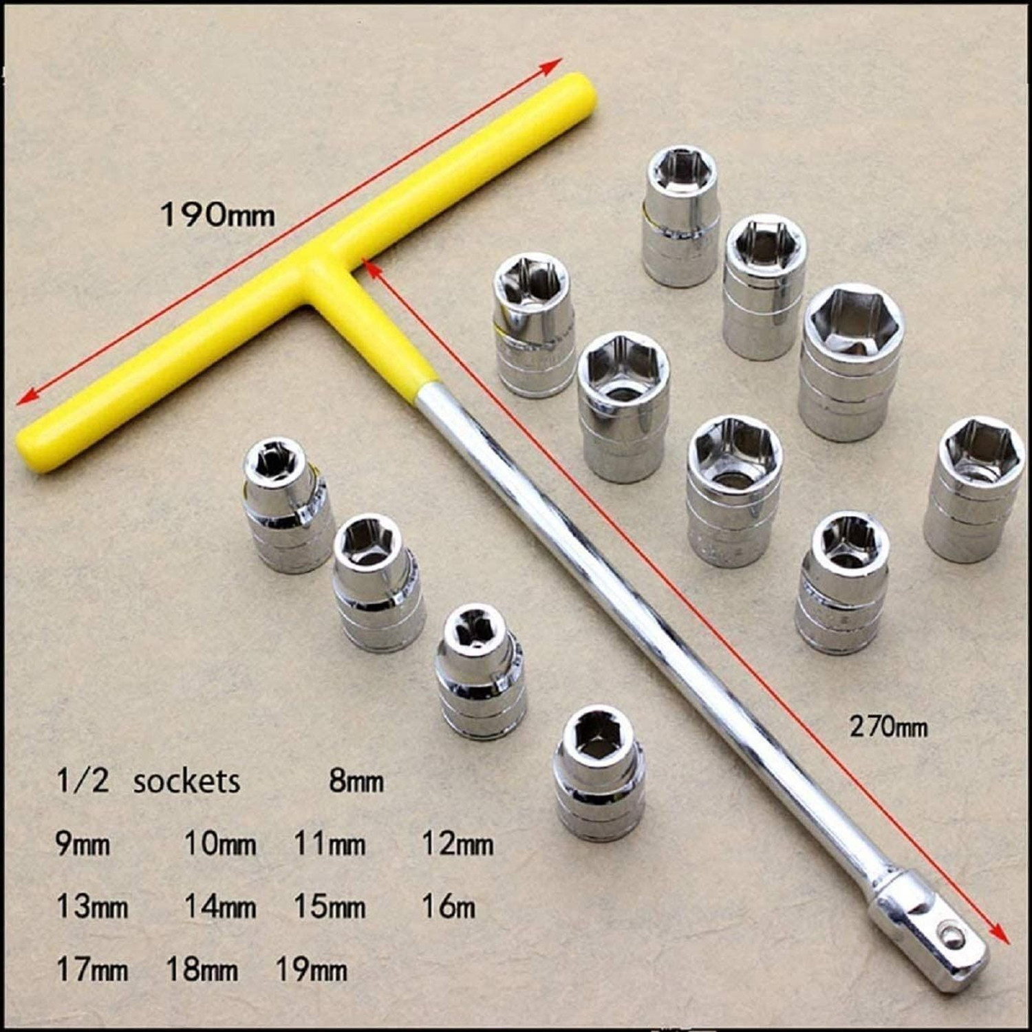 Image of Toolihub 13 PCS T-Socket Wrench Set for Automobiles /Bike /Car Socket Set