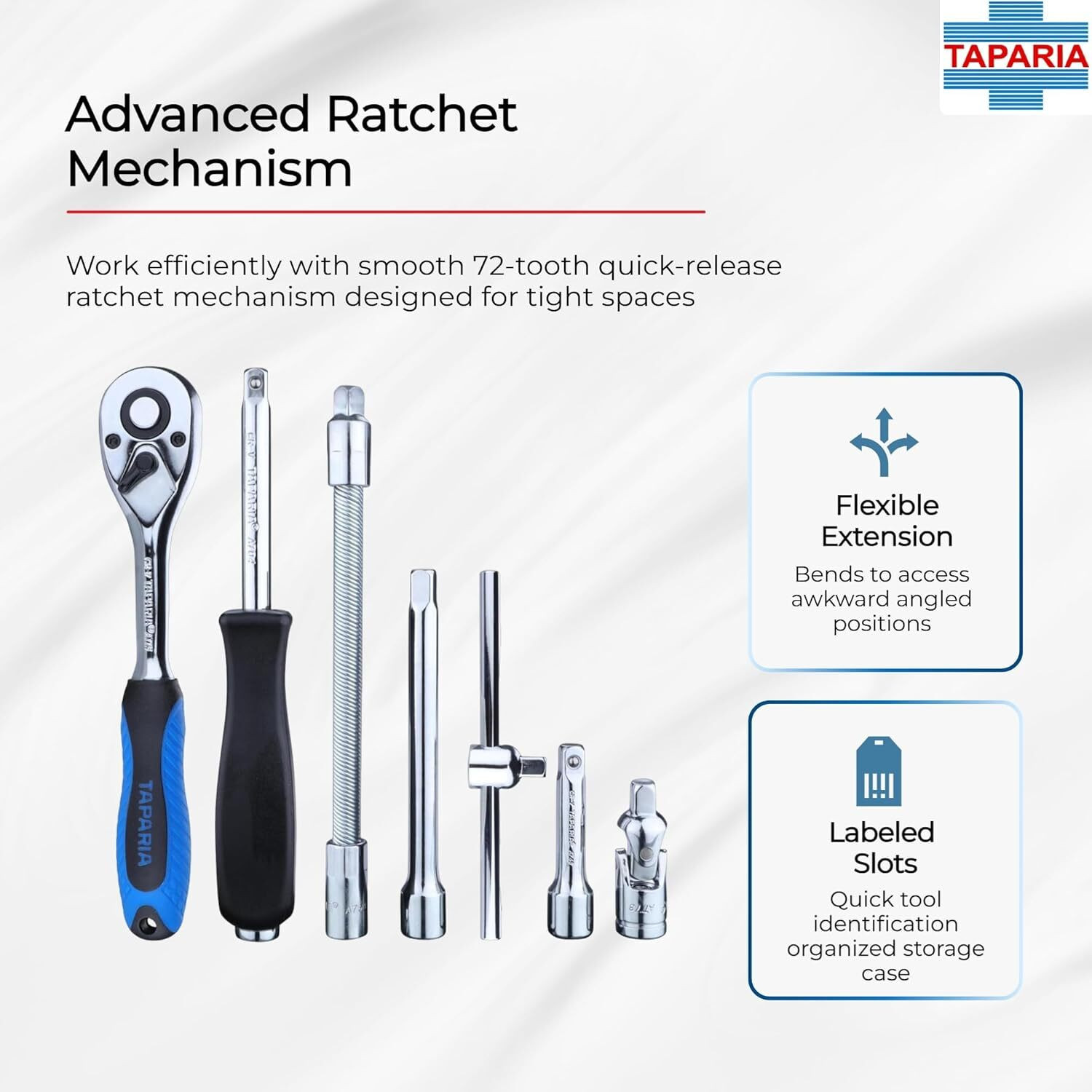 Image of TAPARIA Socket Set, 1 /4 Inch Drive, 46 Pieces | Chrome Vanadium Steel Sockets & Bits. Socket Set