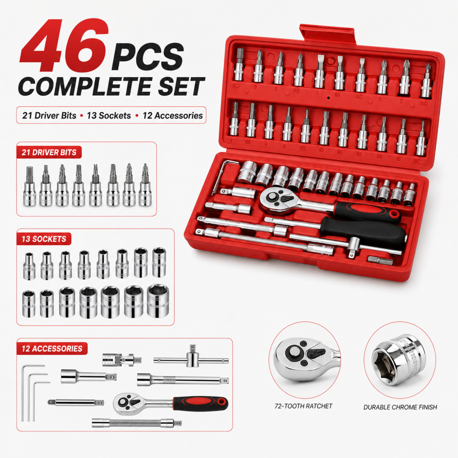 Image of krishiv enterprise 46 in 1 Multi-Purpose Socket Wrench Repair Tool Set Socket Set