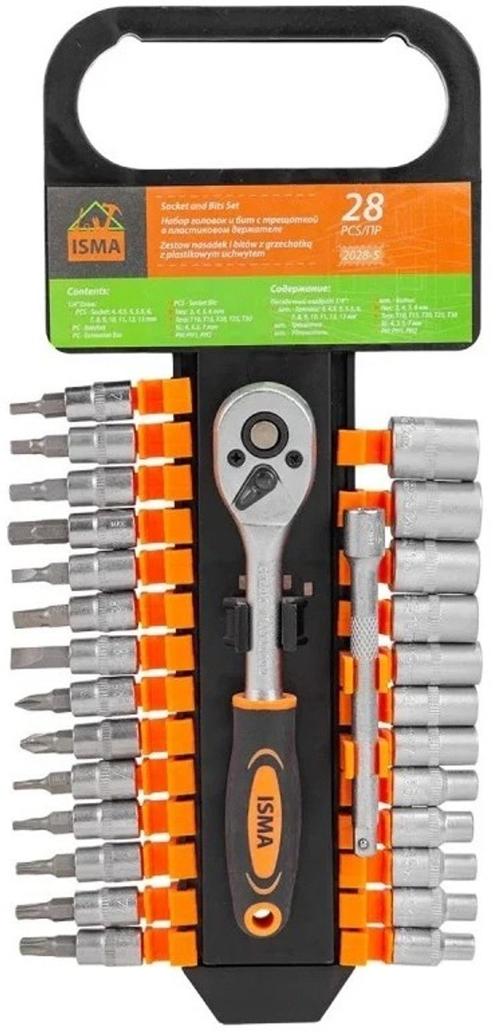 Image of Isma Socket & Bit Set with Ratchet 1 /4 inch Drive (4-13mm) | Torx, Hex, SL & PH Bits Kit Socket Set