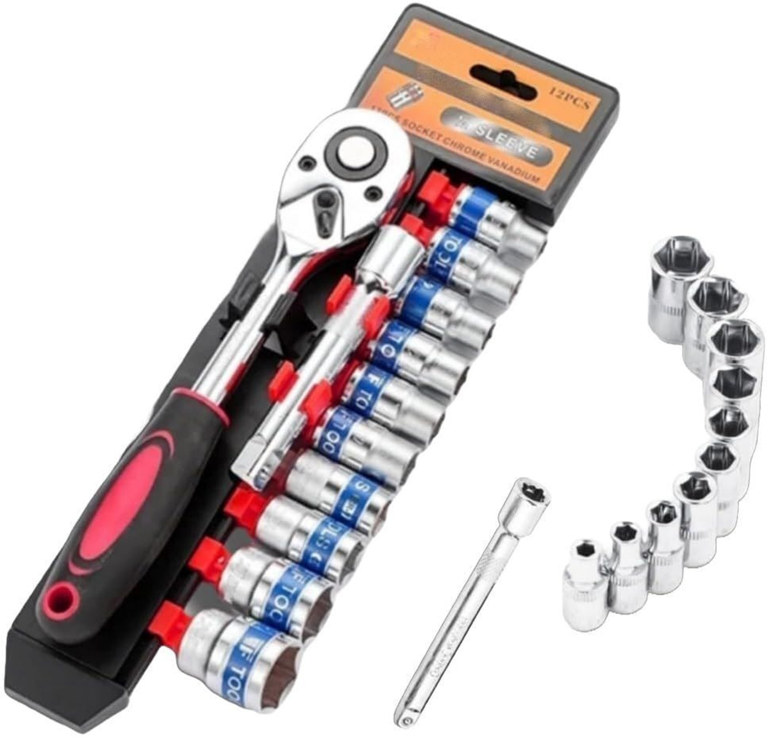 Image of Toolihub Fixed Square end and Hex end DPKS-1502 (Material Plastic and Steel,Multicolor) Socket Set