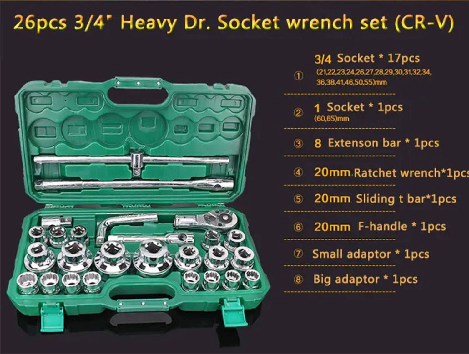 MALFAH ENTERPRISES Hanbon 44326 Socket Set 3/4" 26pcs Pack of 3 - Image 5