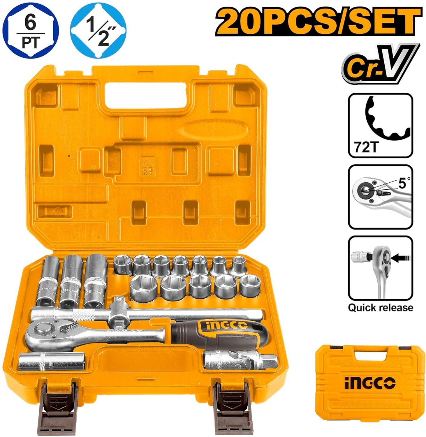 Image of INGCO HKTS12201 1 /2 inch (20 Pcs) Socket Set