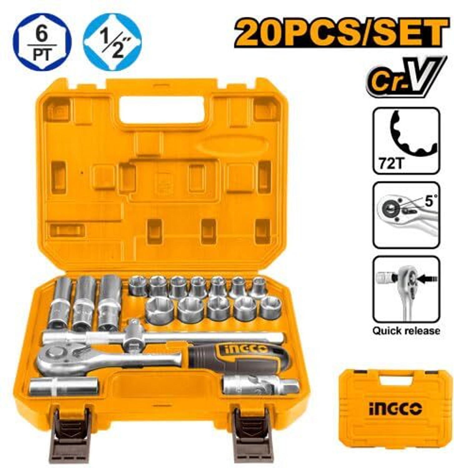 Image of INGCO HKTS12201 1 /2 inch (20 Pcs) Socket Set