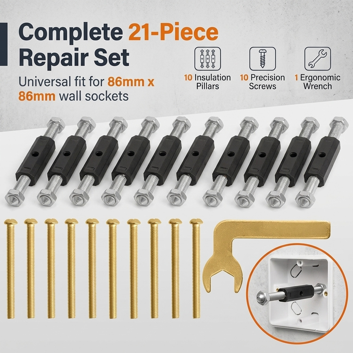 Image of Zomei 86 Type Switch Socket Cassette Adjustable Electrical Box Repair Kit with Tools Socket Set