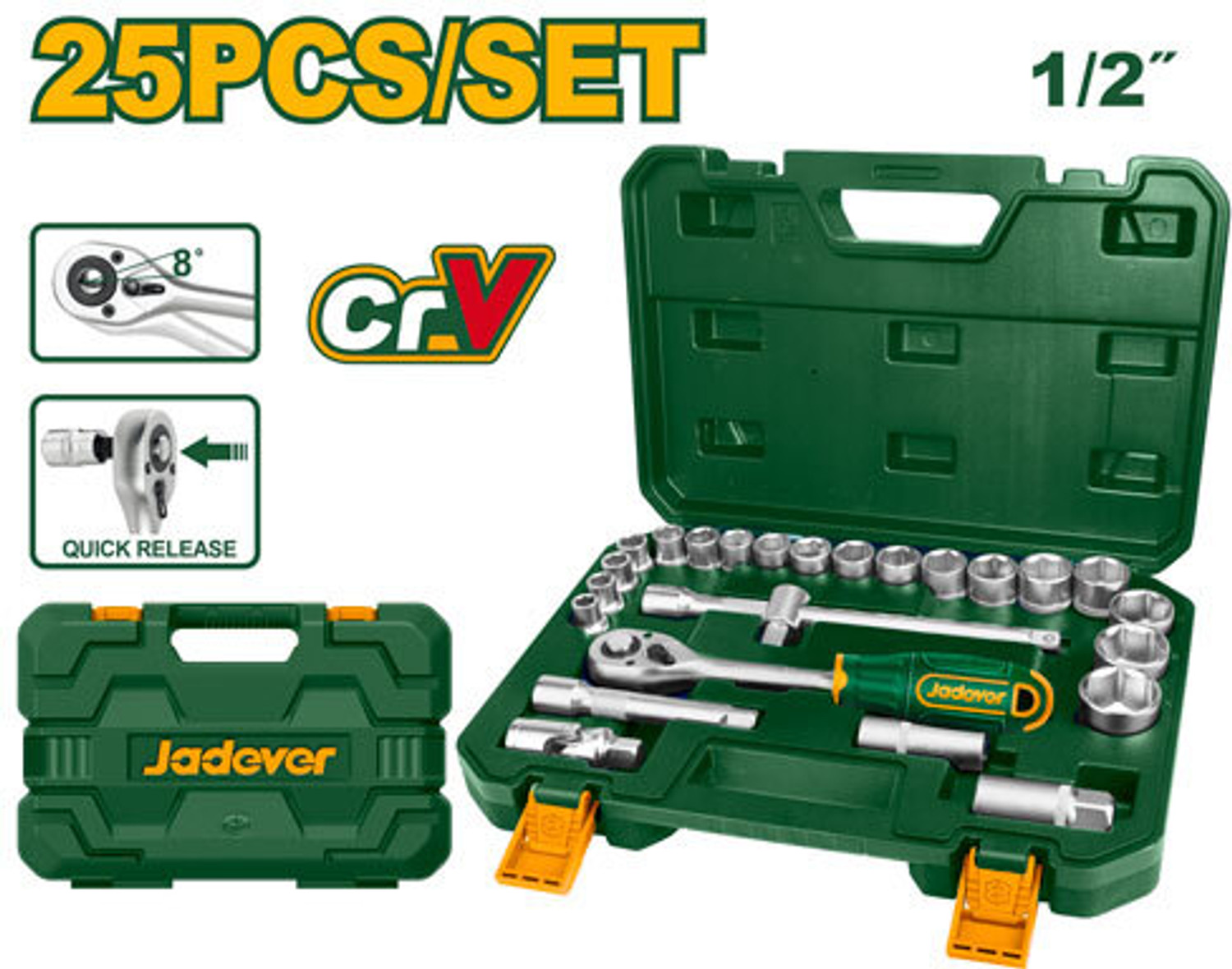Image of JADEVER JADEVER 25 Pcs 1 /2 inch socket set JDST2D25 Socket Set