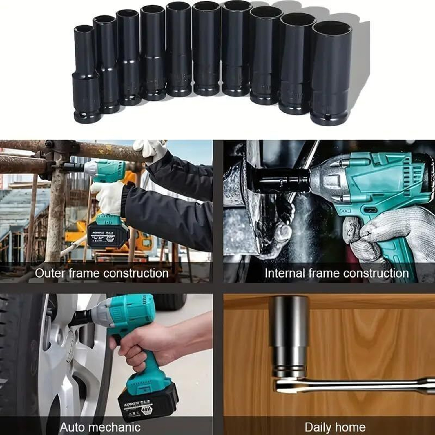 Image of OKASTA 10 Pieces 1 /2-Inch Square Drive 78mm Deep Impact Socket Hex Set Socket Set