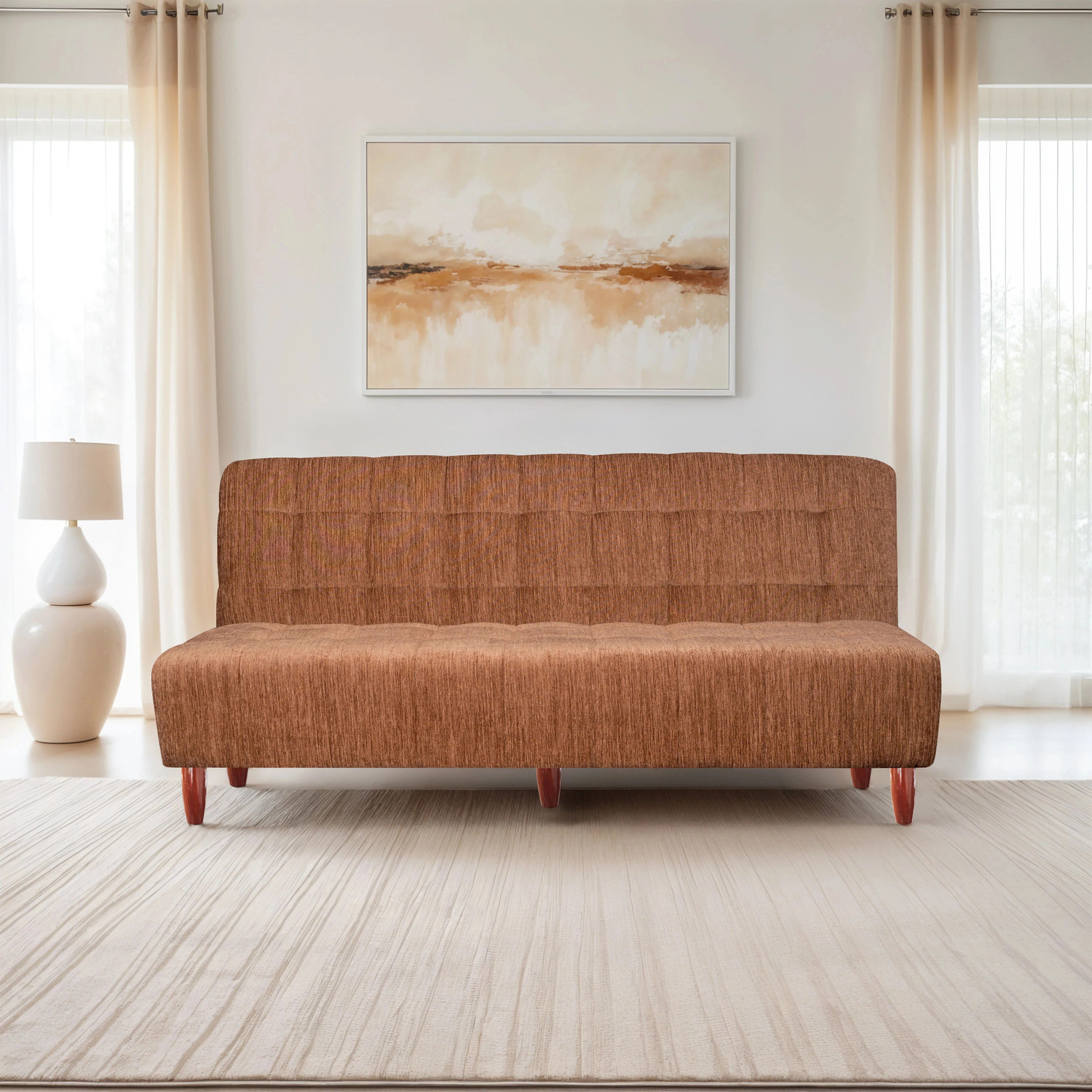 Image of Seventh Heaven Florida 3 Seater Sofa cum Bed, Chenille Molfino Fabric 72x44x16 3 Seater Double Solid Wood Pull Out Sofa Cum Bed