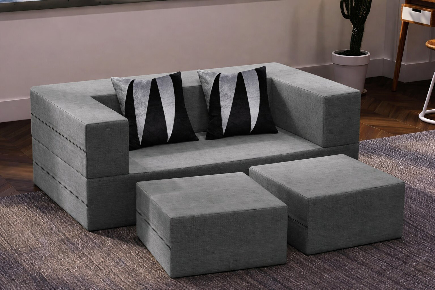 Image of Clex 3 Seater Double Foam Fold Out Sofa Cum Bed (Finish Color - Grey Delivery Condition - Pre-assembled)