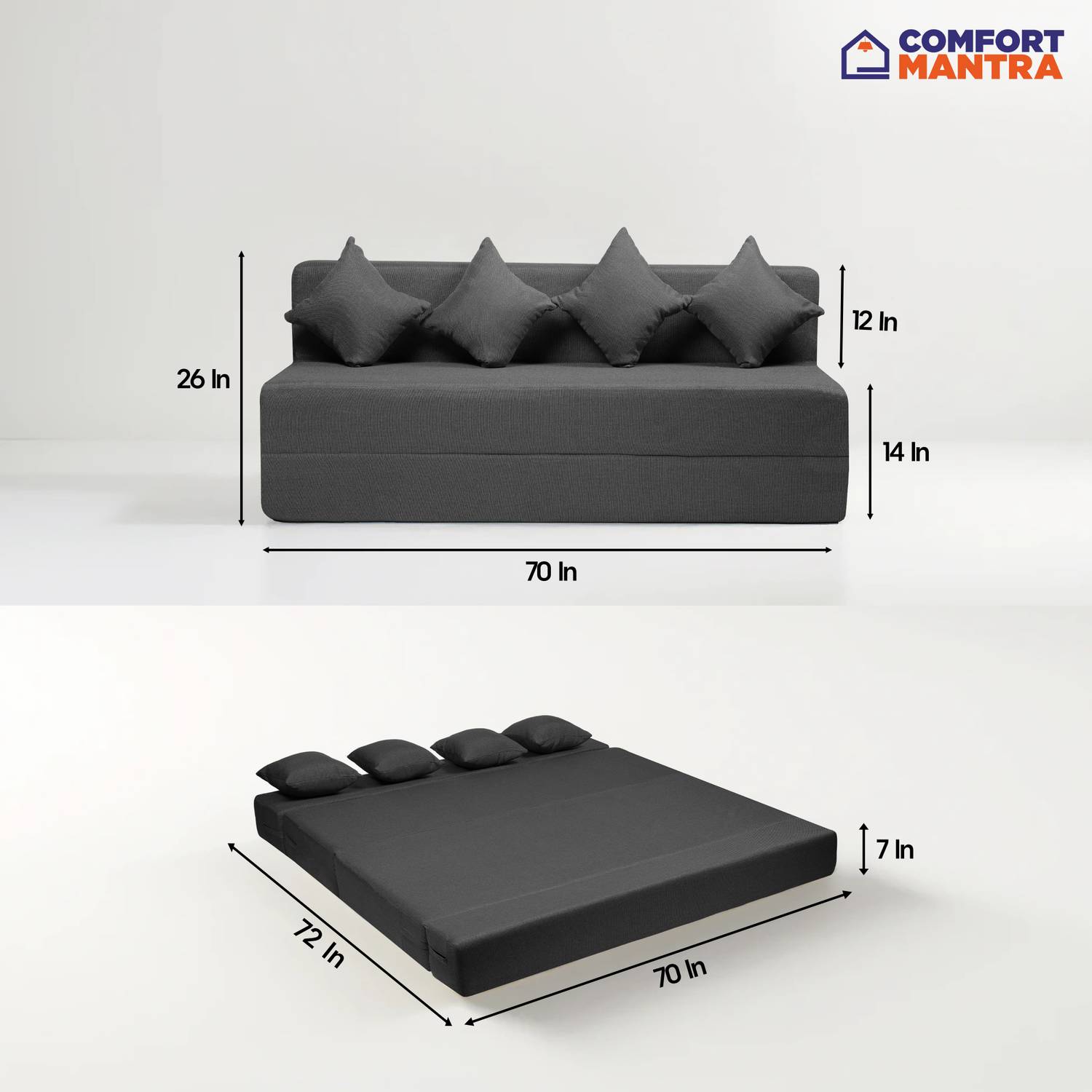 Comfort Mantra 4 Seater Jute Fabric Sofa Cum Bed - Image 3
