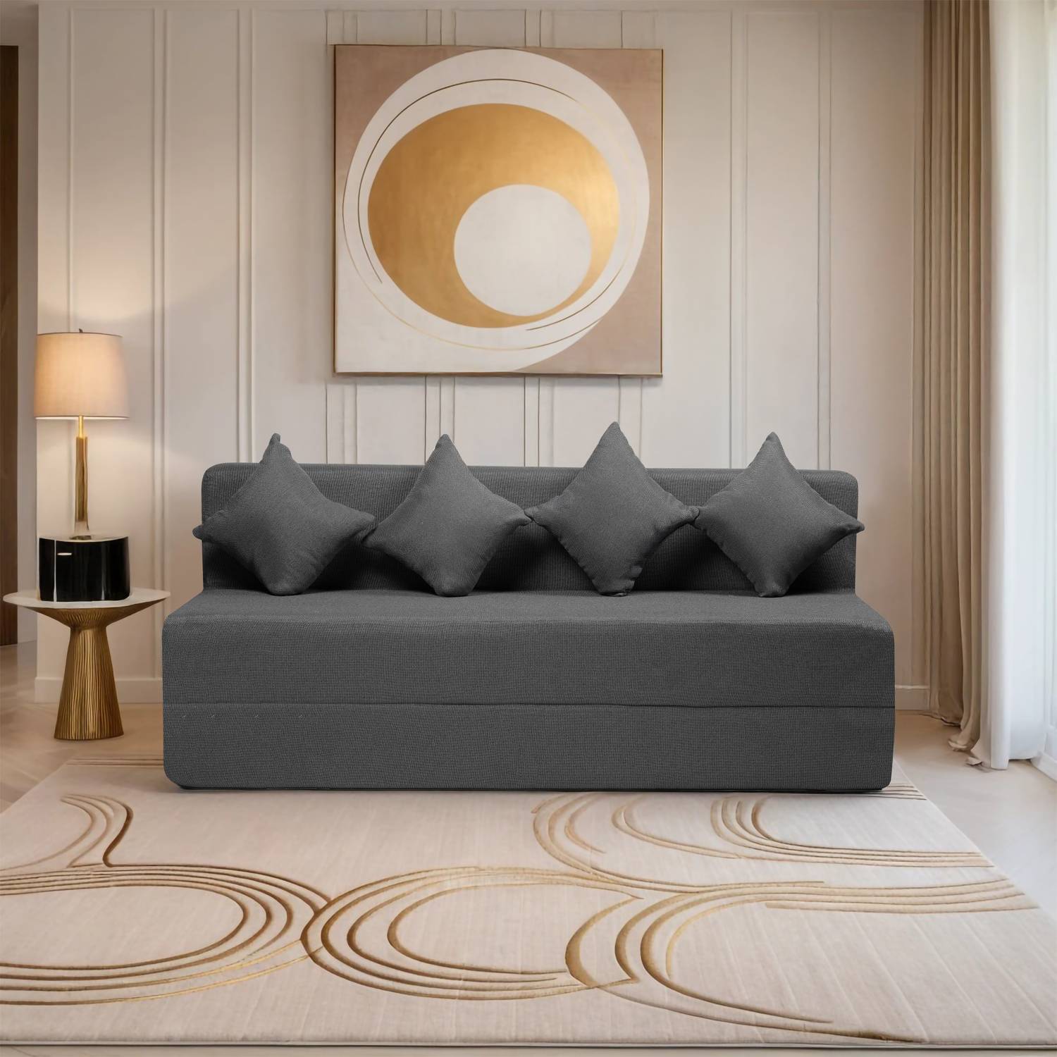 Comfort Mantra 4 Seater Jute Fabric Sofa Cum Bed - Image 1