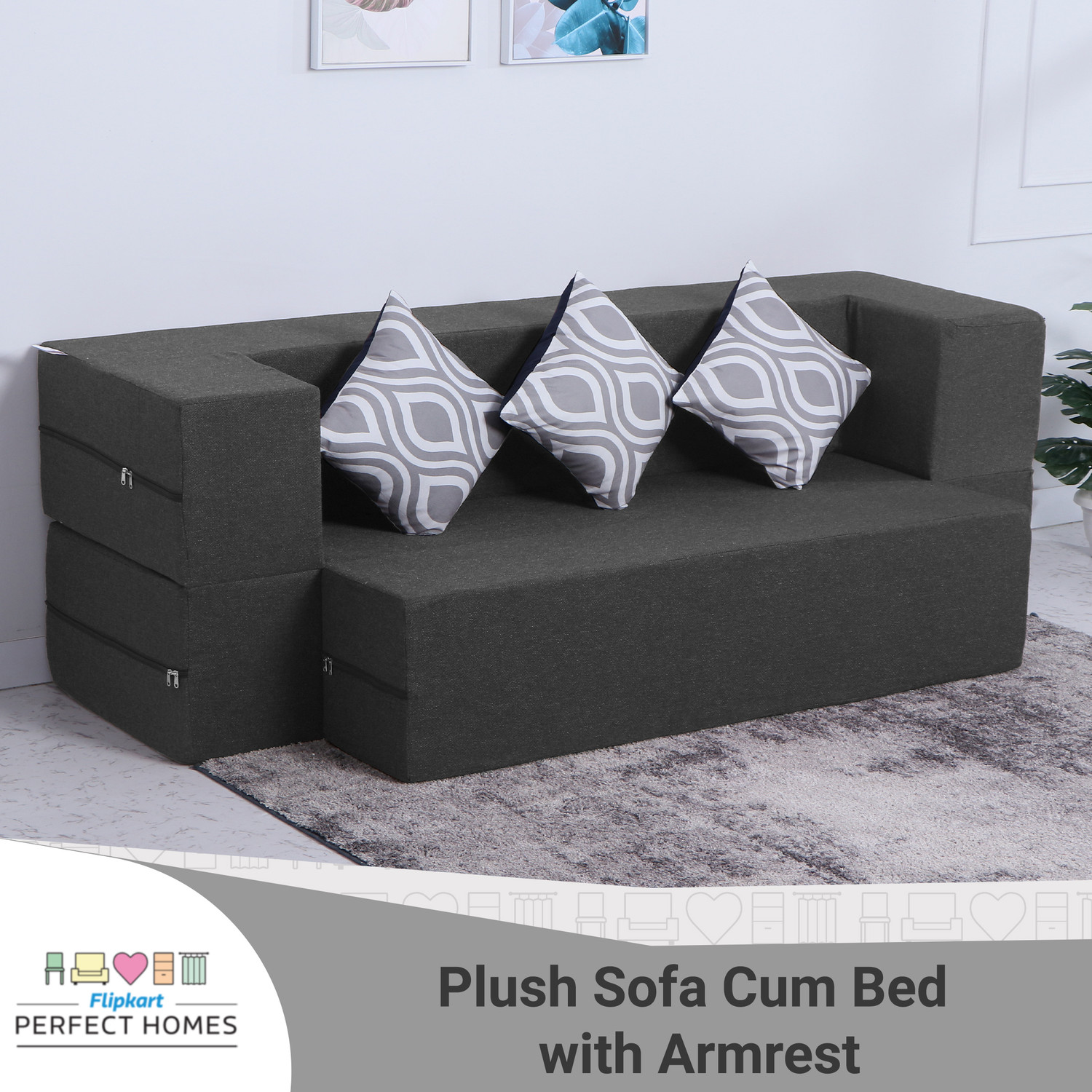Image of Flipkart Perfect Homes Cambridge 72 inchx20 inchx33 inch 3 Seater Double Foam Fold Out Sofa Cum Bed