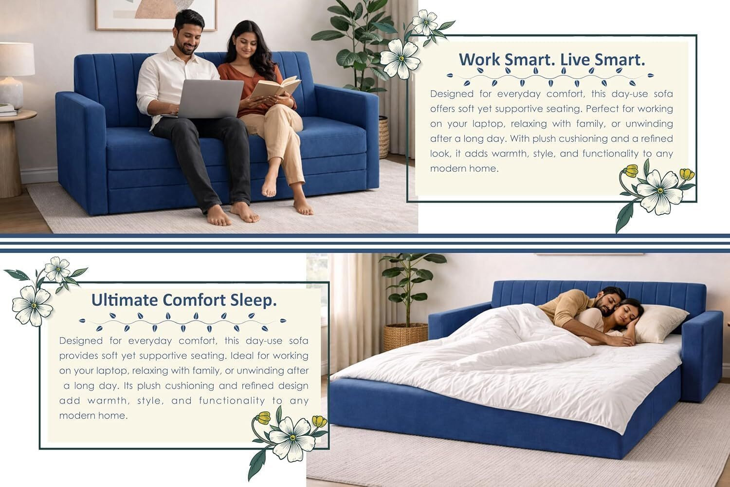 Image of Dr Smith Sofa with Armrest 3 Seater Single Foam Fold Out Sofa Cum Bed
