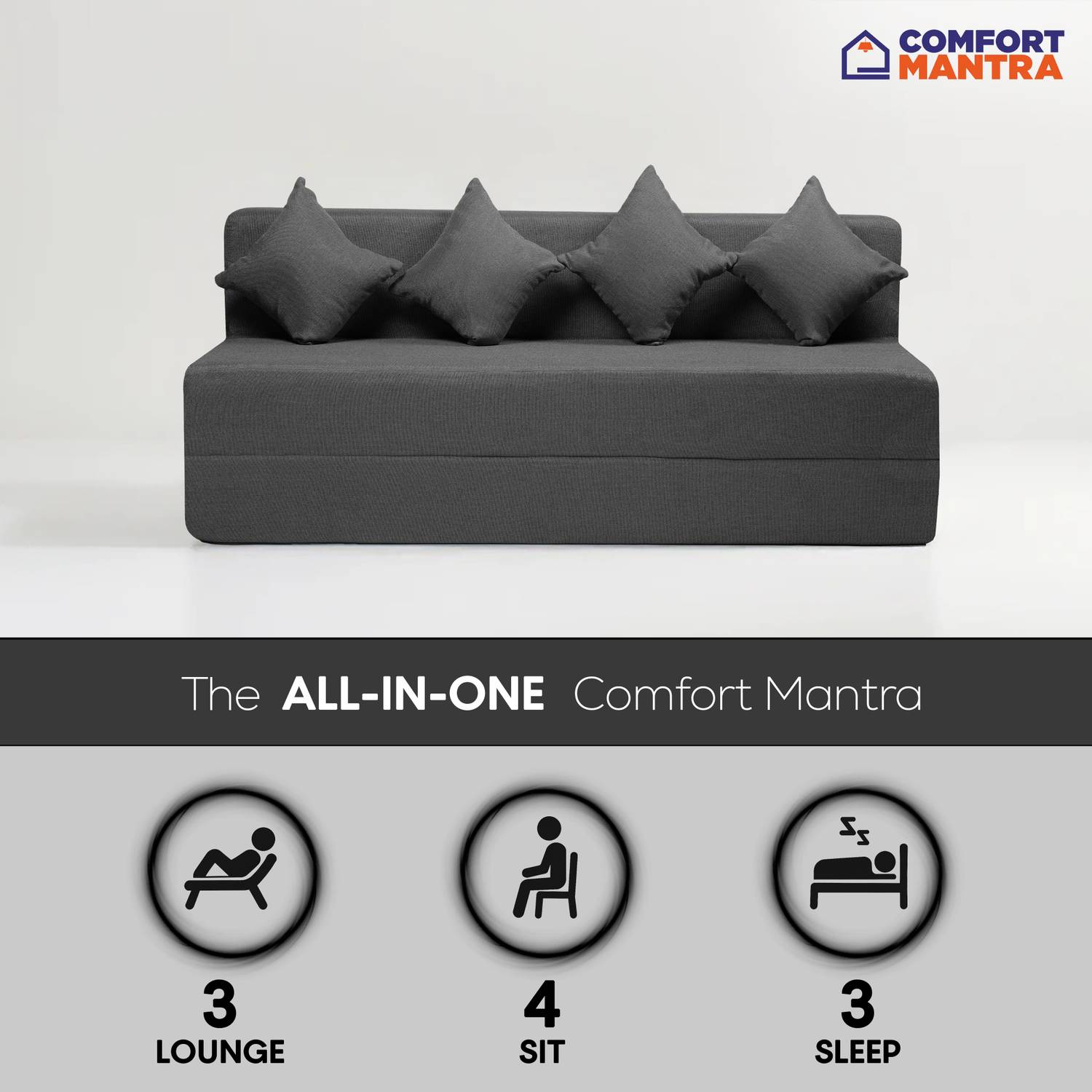 Comfort Mantra 4 Seater Jute Fabric Sofa Cum Bed - Image 5