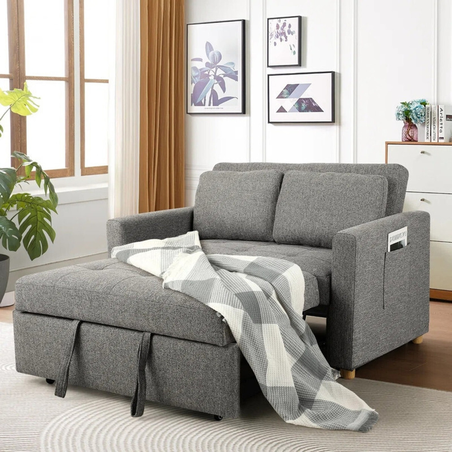 Image of Friends Life Premium 2 Seater Double Solid Wood Pull Out Sofa Cum Bed