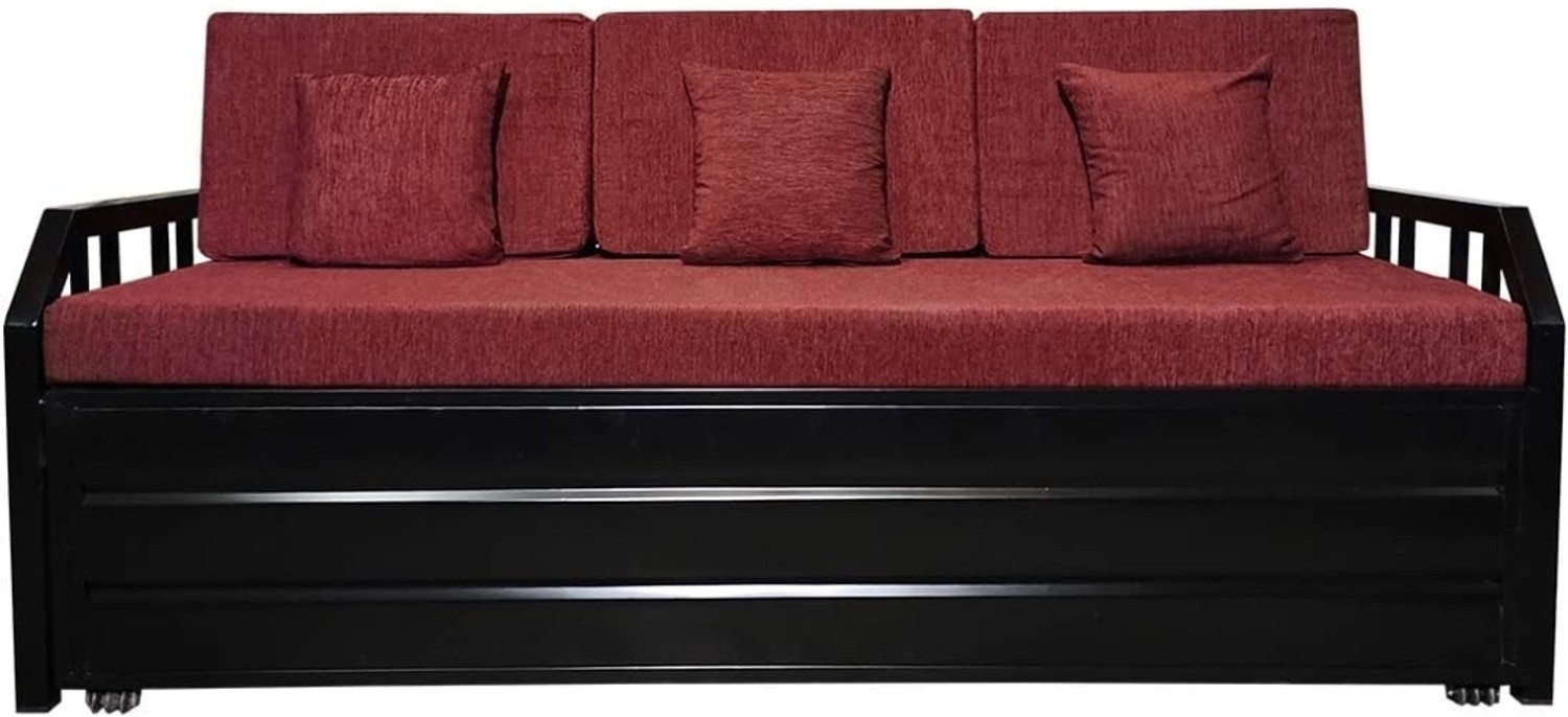 Image of The Amma Enterprises 6x6 Red Mattress 3 Seater Double Metal Pull Out Sofa Cum Bed