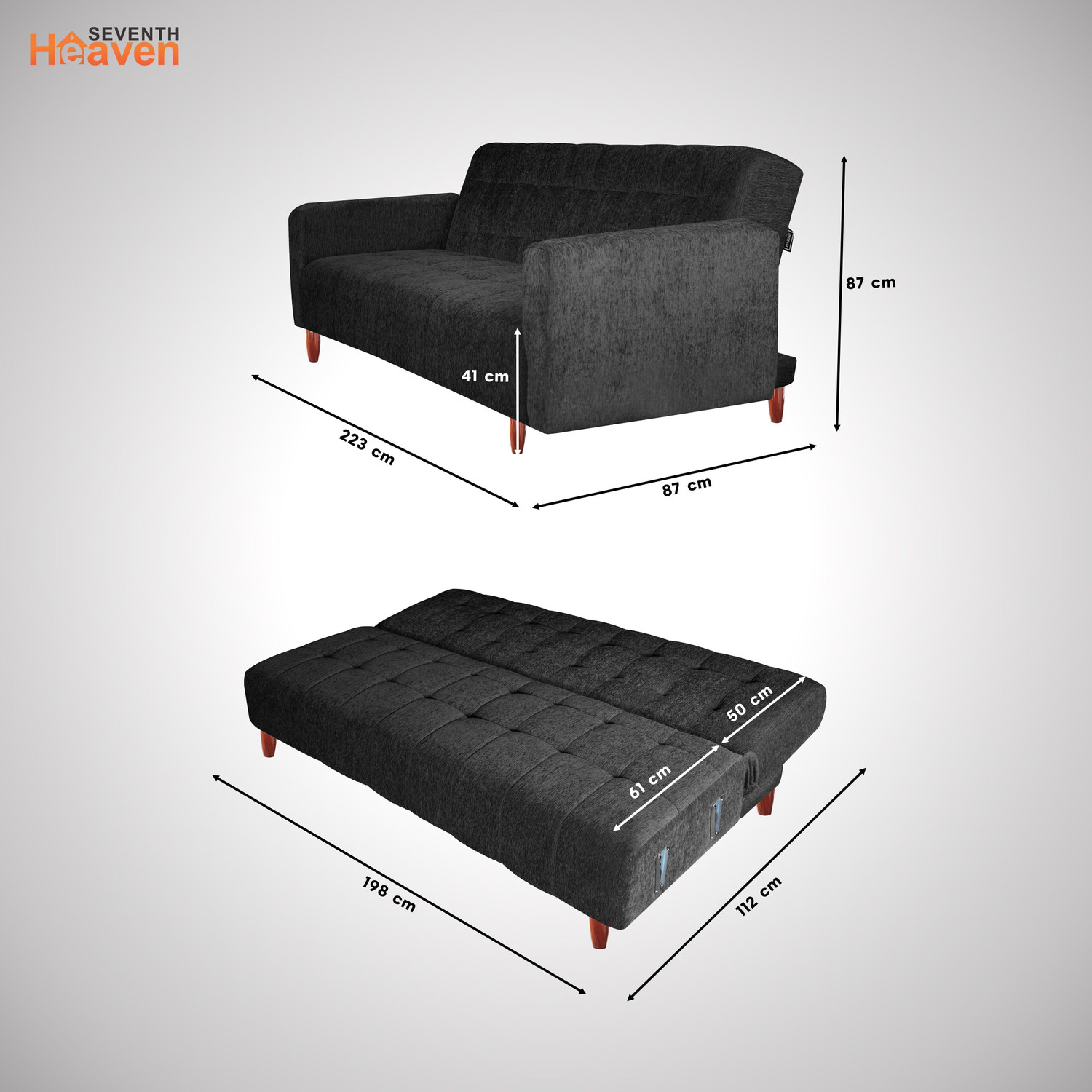 Image of Seventh Heaven Lisbon 4 Seater Wooden Sofa cum Bed, Chenille Molfino Fabric 78x44x16 4 Seater Single Solid Wood Pull Out Sofa Cum Bed