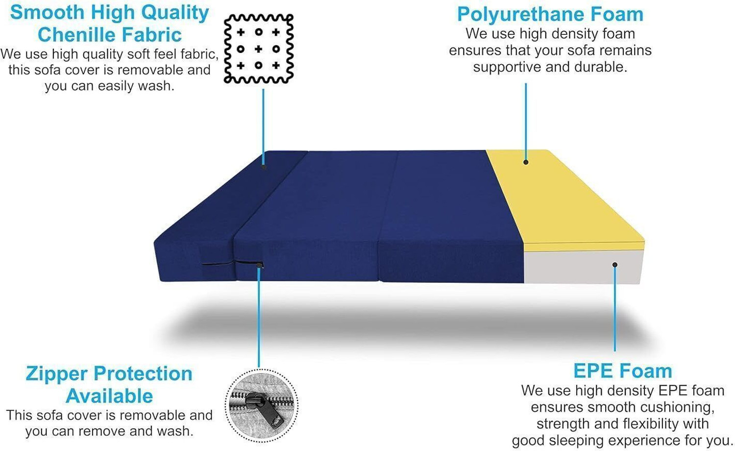 Image of MARK decor 4 Seater Single Foam Fold Out Sofa Cum Bed