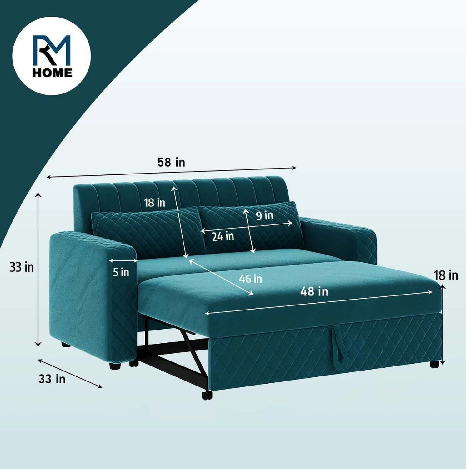 Image of Rm Home Oliver 2 Seater Double Solid Wood Pull Out Sofa Cum Bed