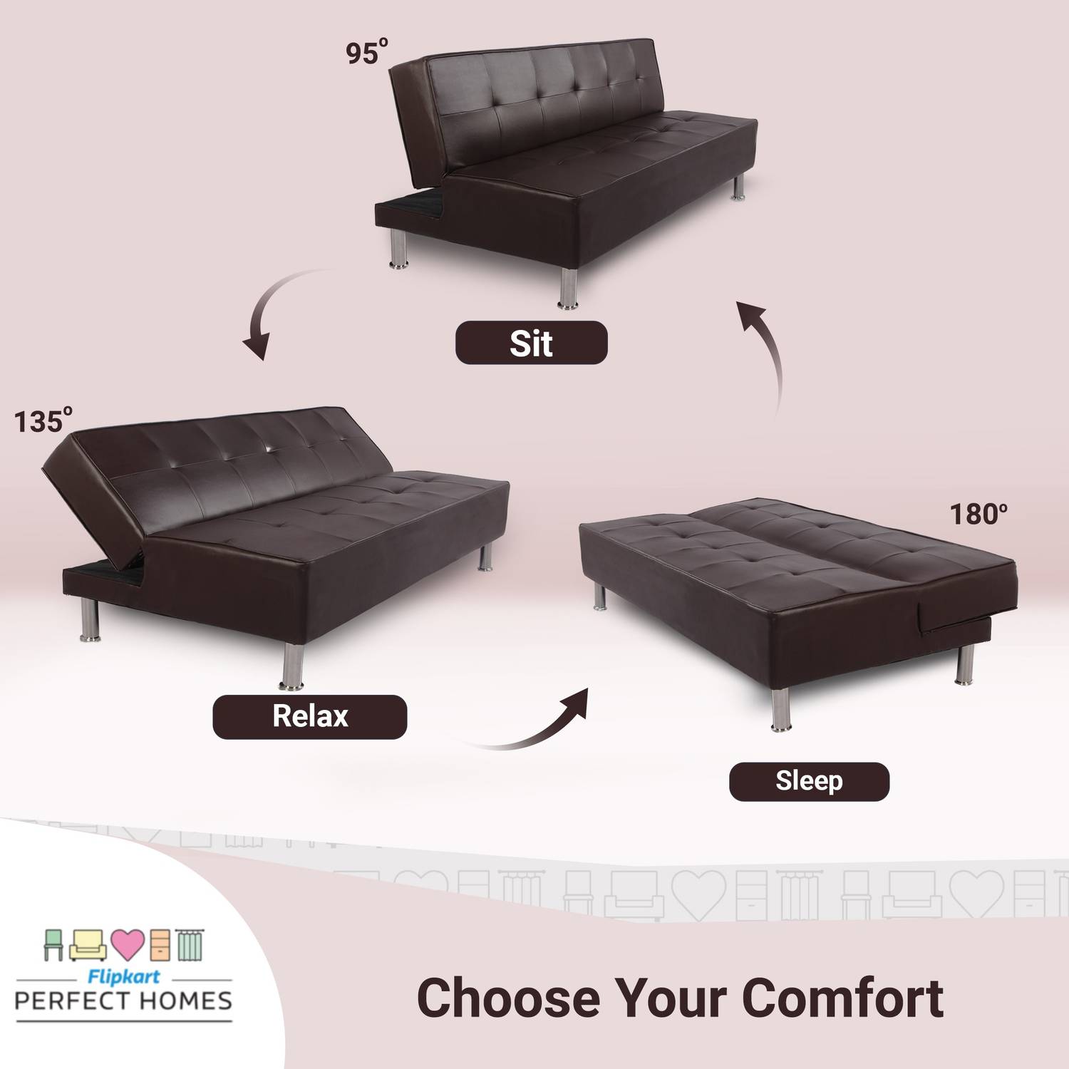 Flipkart Perfect Homes Casper 3 Seater Solid Wood Fold Out Sofa Bed - Image 2