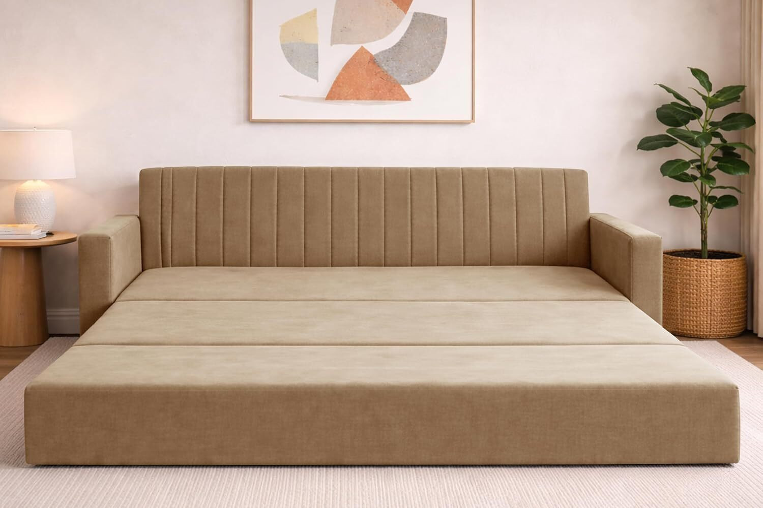 Image of Dr Smith Sofa Cum Bed with Armrest, Velvet Fabric Couch for Living Room 3 Seater Single Foam Fold Out Sofa Cum Bed