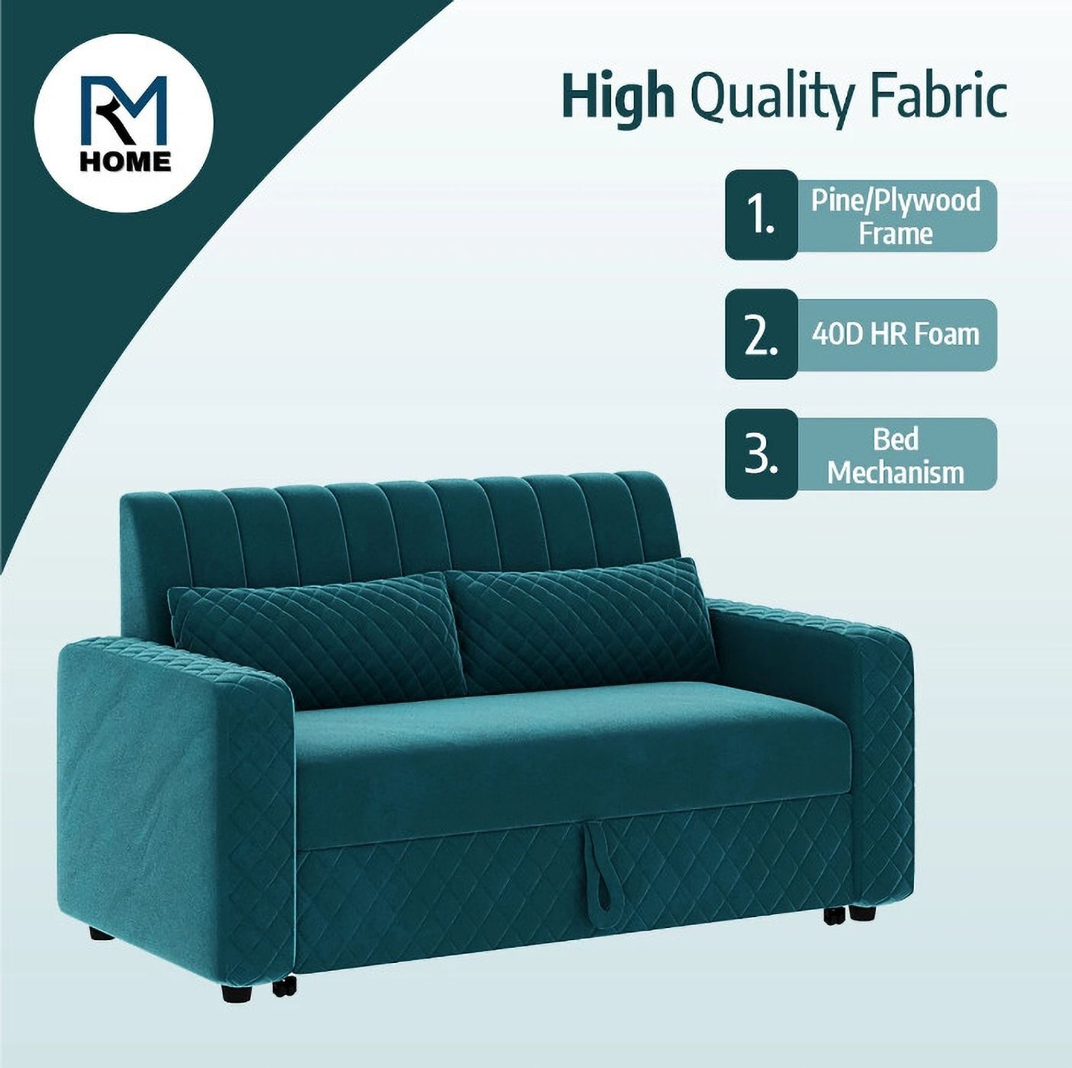 Image of Rm Home Oliver 2 Seater Double Solid Wood Pull Out Sofa Cum Bed