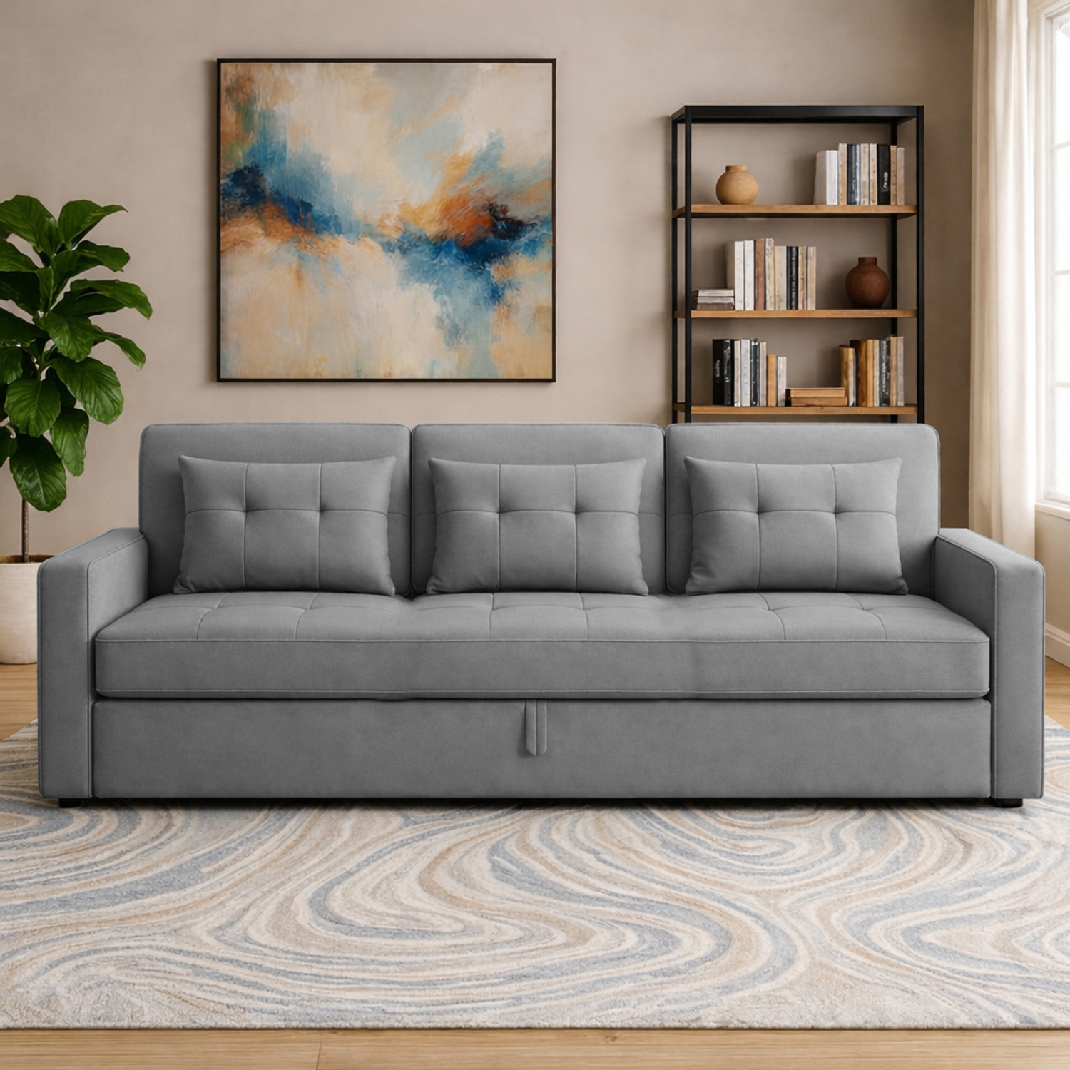 Image of Casaliving Treshta 3 3 Seater Single Solid Wood Pull Out Sofa Cum Bed