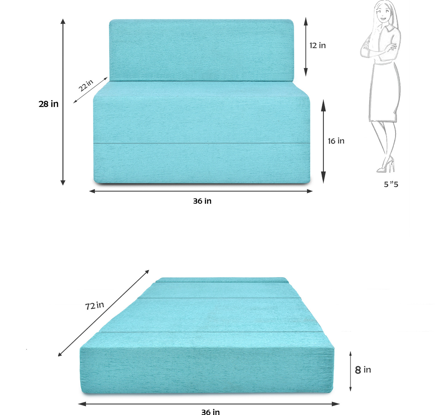 Image of Friends Fit Life 3X6 Comfort for All Sofa Cum Bed for 1 Person with 1 Multi Flower Cushions 1 Seater Single Foam Fold Out Sofa Cum Bed
