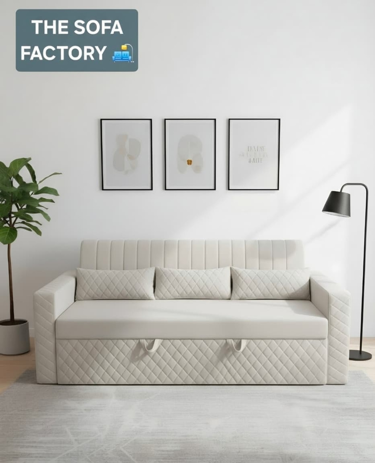 Image of The Sofa Factory 3 Seater Double Solid Wood Pull Out Sofa Cum Bed