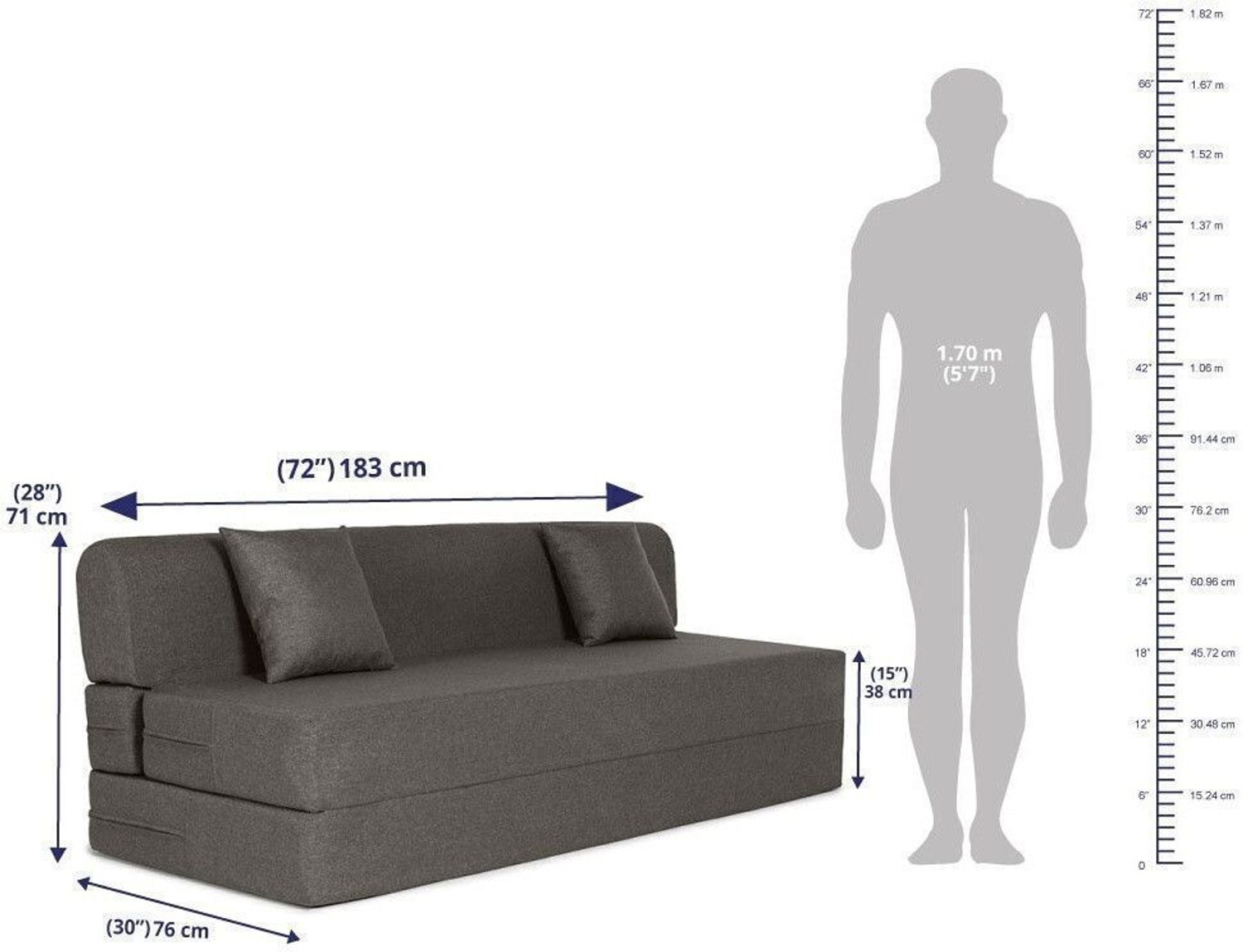 Image of Wakefit Flipper 3 Seater Double Foam Fold Out Sofa Cum Bed