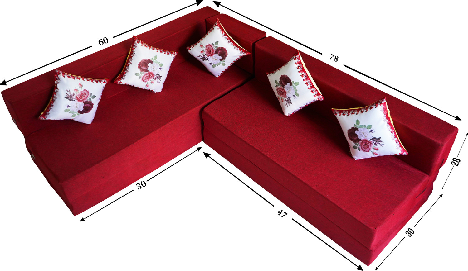 Image of Little Smile L-Shaped 78x60x16 inch- Jute Fabric 4 4 Seater Double Foam Fold Out Sofa Cum Bed