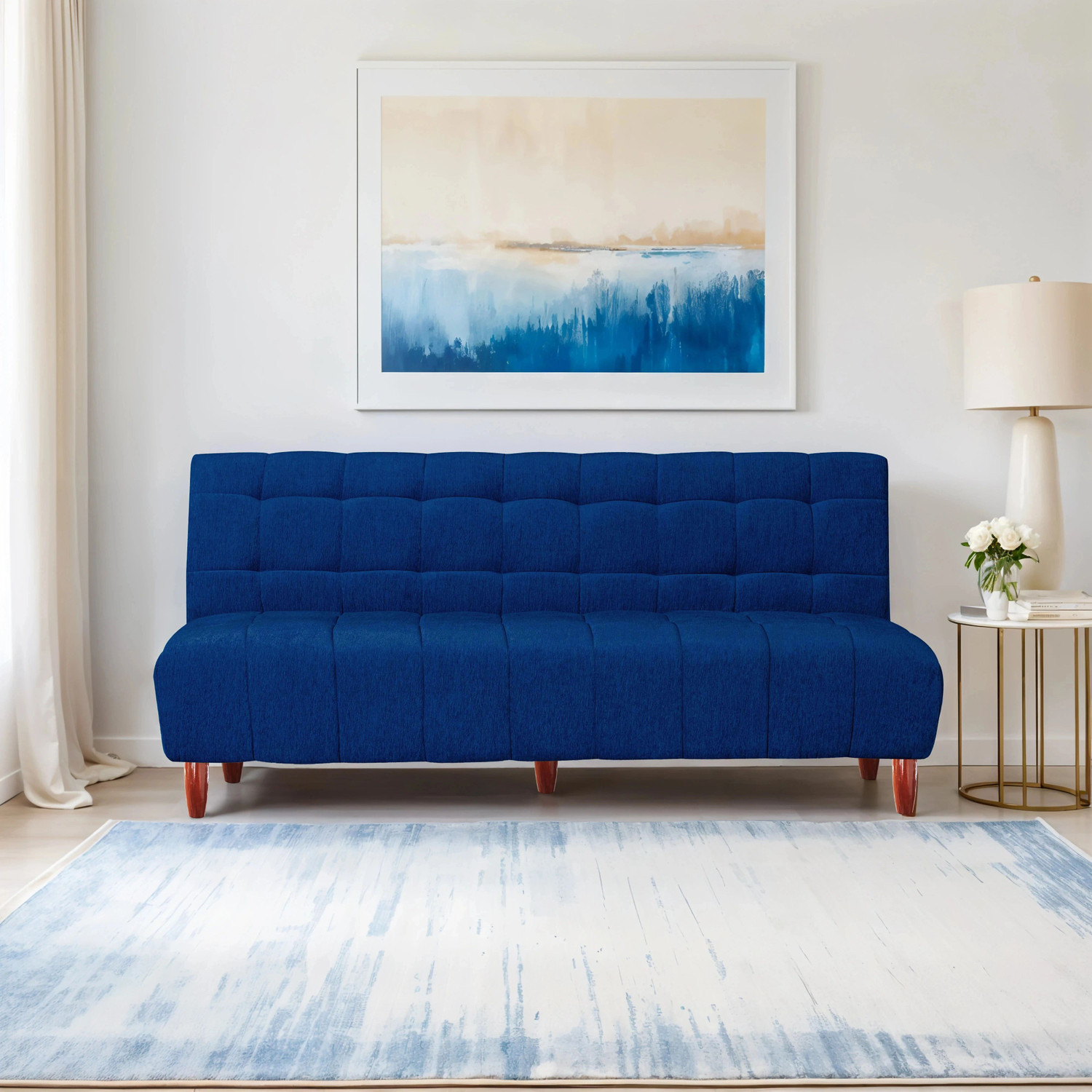 Image of Seventh Heaven Florida, Chenille Molfino Fabric 72x44x16 3 Seater Double Solid Wood Pull Out Sofa Cum Bed