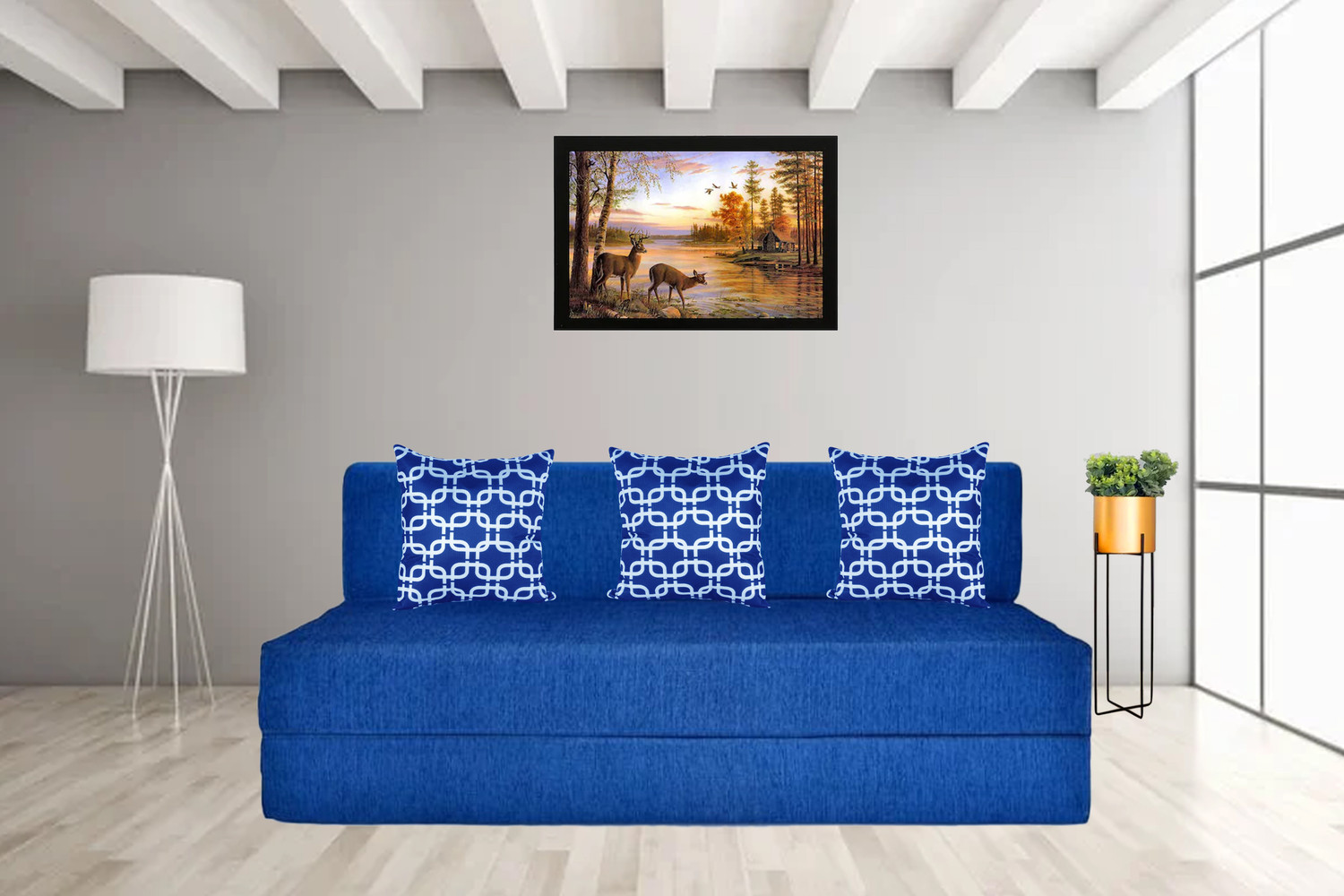 Image of msshah 5x6 size Moshi Fabric Washable Cover 3 Seater Double Foam Fold Out Sofa Cum Bed