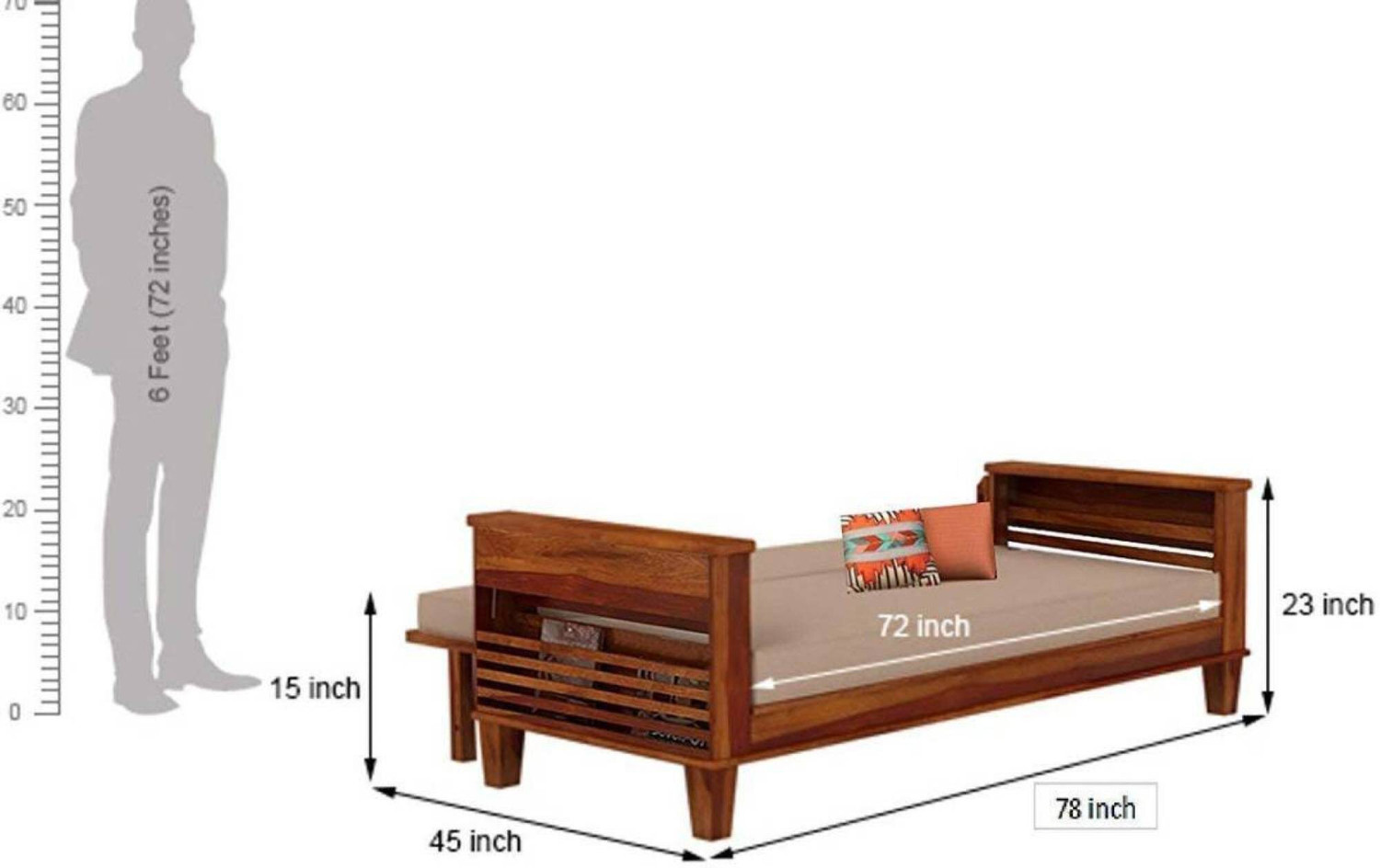 Image of SIDDH Solid Sheesham Wood Foldout 3 Seater Sofa Bed For Living Room, Bedroom, Hotel. 3 Seater Double Solid Wood Fold Out Sofa Cum Bed