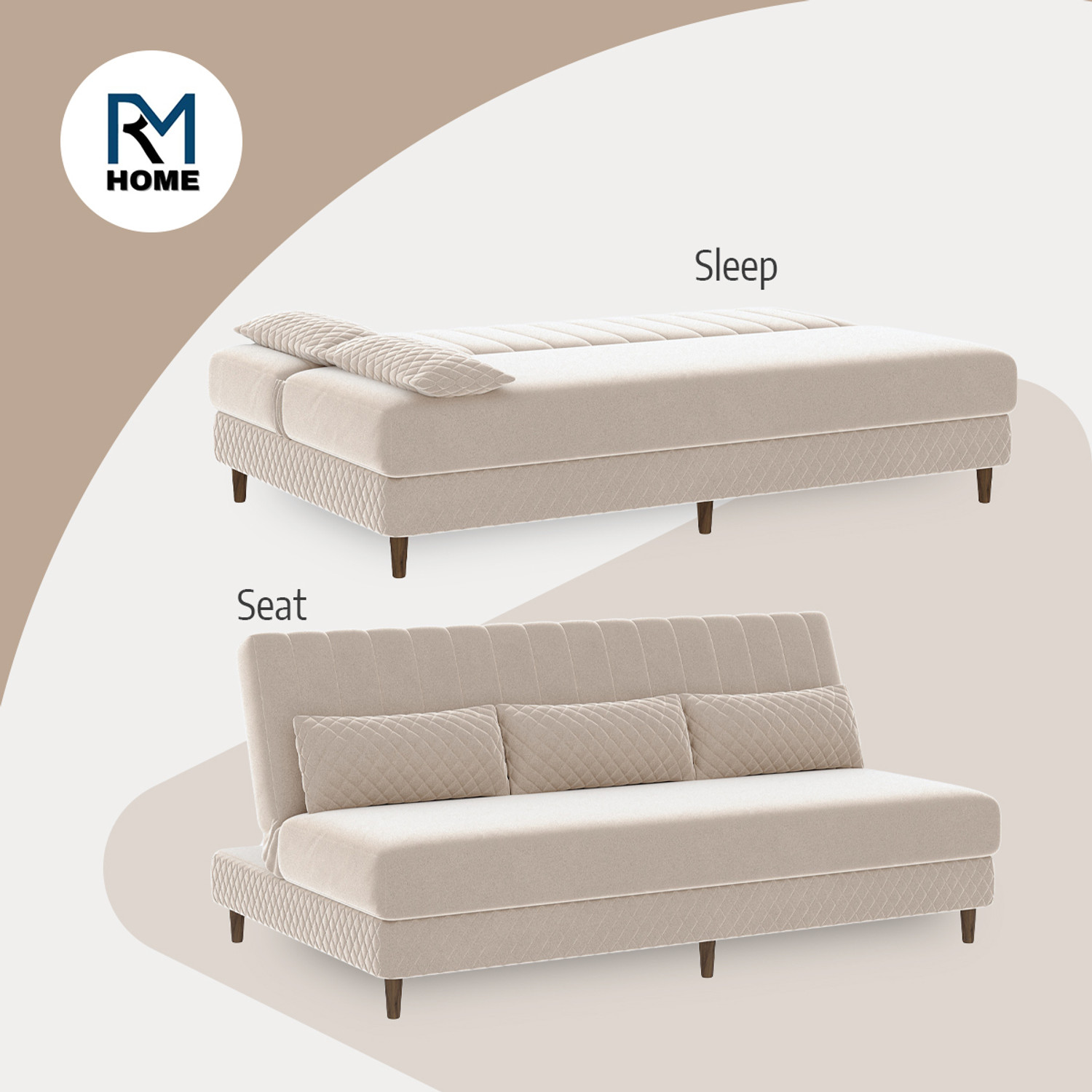 Image of Rm Home Oliver 3 Seater Single Solid Wood Fold Out Sofa Cum Bed