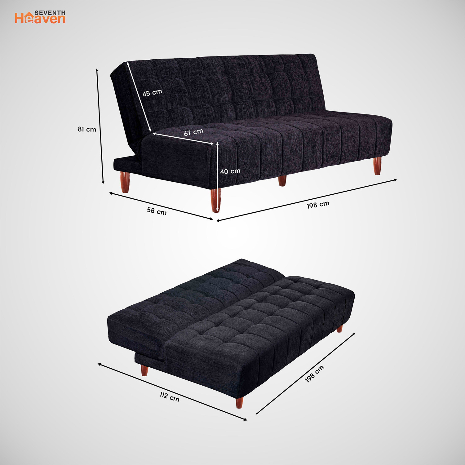 Image of Seventh Heaven Florida 4 Seater Wooden Sofa cum Bed, Chenille Molfino Fabric 78x44x16 4 Seater Single Solid Wood Pull Out Sofa Cum Bed