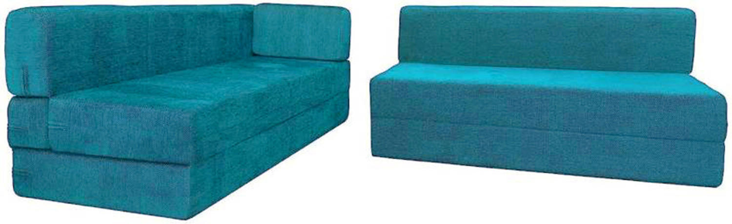 Image of Little Smile L-Shaped 90x72x16 inch- Jute Fabric 5 -sblu 5 Seater Double Foam Fold Out Sofa Cum Bed