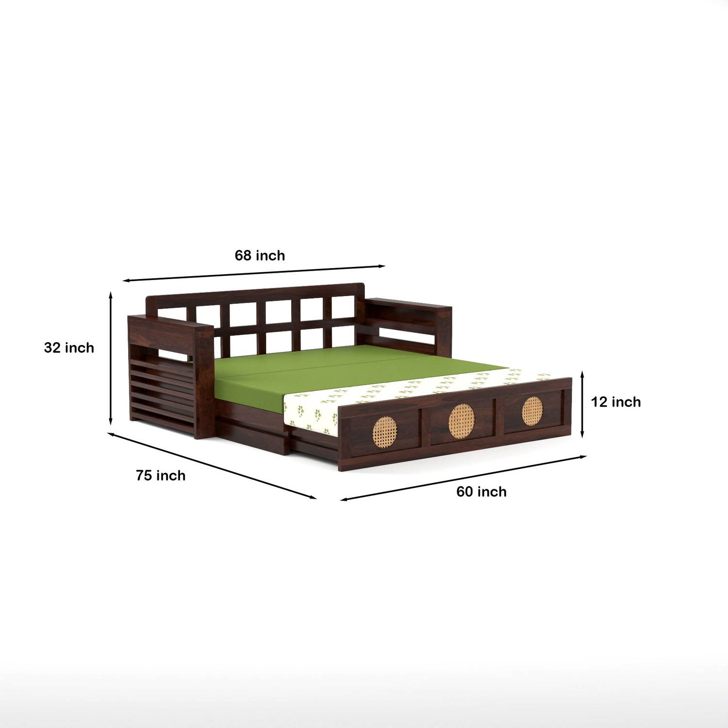 saamenia furnitures 3 Seater Sheesham Wood Sofa Cum Bed - Image 2