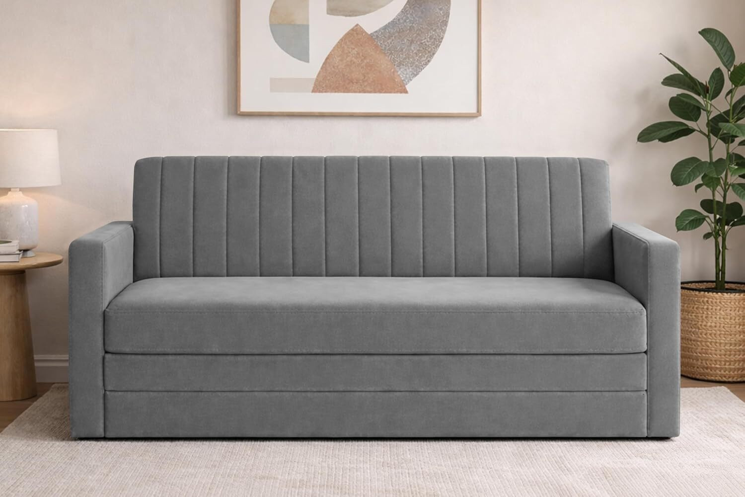 Image of Dr Smith Sofa Cum Bed with Armrest, Velvet Fabric Couch for Living Room 3 Seater Single Foam Fold Out Sofa Cum Bed
