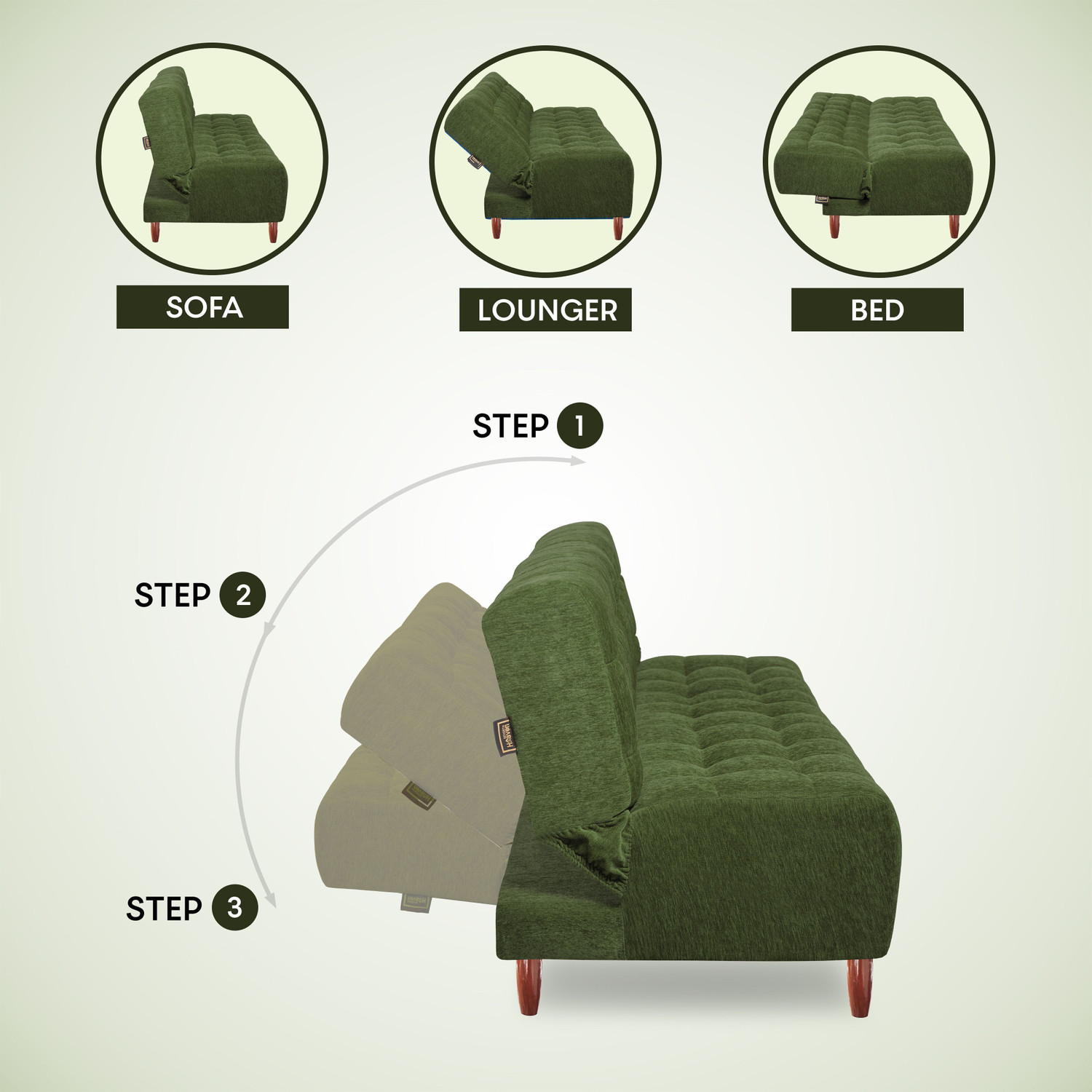 Image of Seventh Heaven Florida, Chenille Molfino Fabric 72x44x16 3 Seater Double Solid Wood Pull Out Sofa Cum Bed