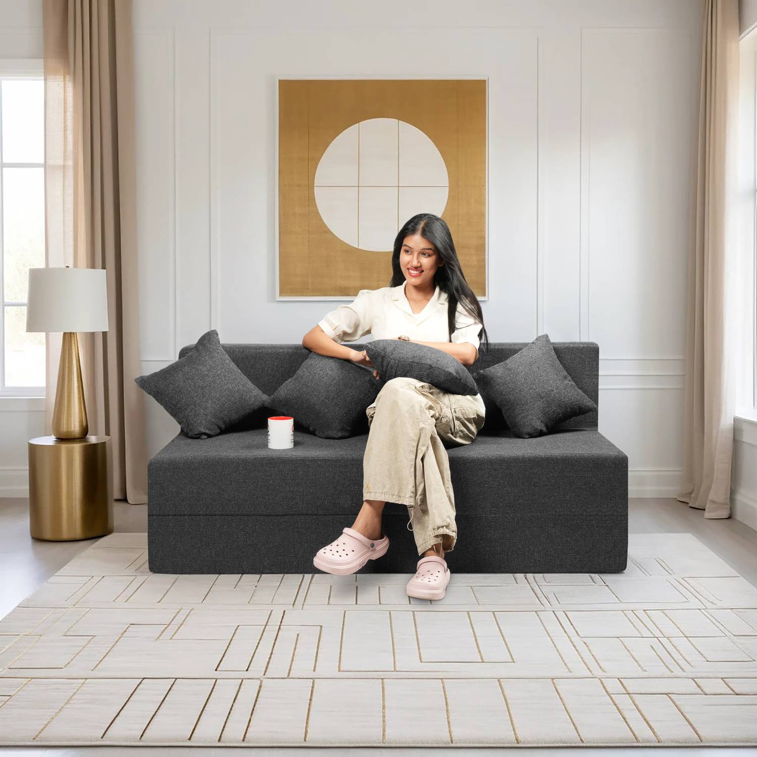 Comfort Mantra 4 Seater Jute Fabric Sofa Cum Bed - Image 2