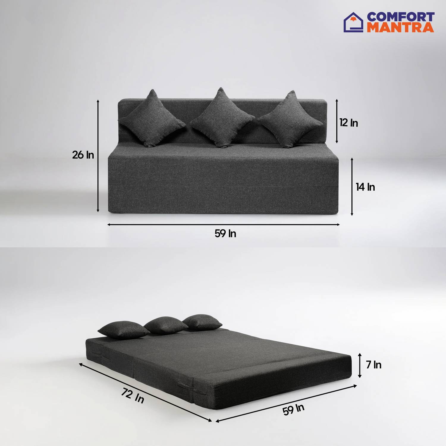 Comfort Mantra 3 Seater Jute Fabric Sofa Cum Bed - Image 3