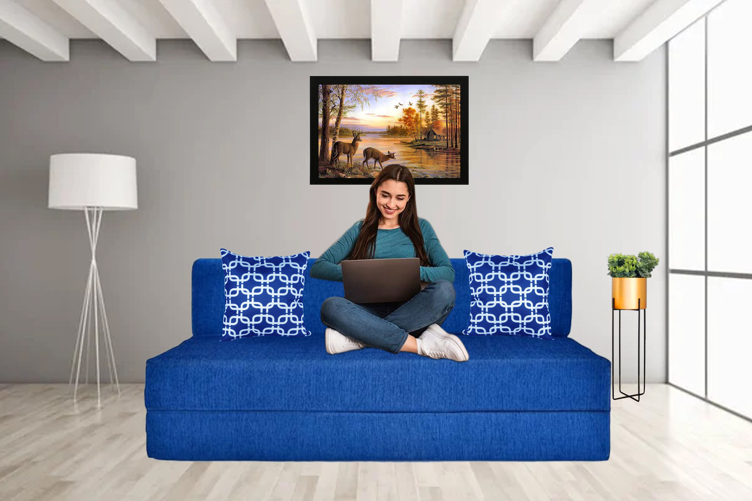Image of msshah 5x6 size Moshi Fabric Washable Cover 3 Seater Double Foam Fold Out Sofa Cum Bed