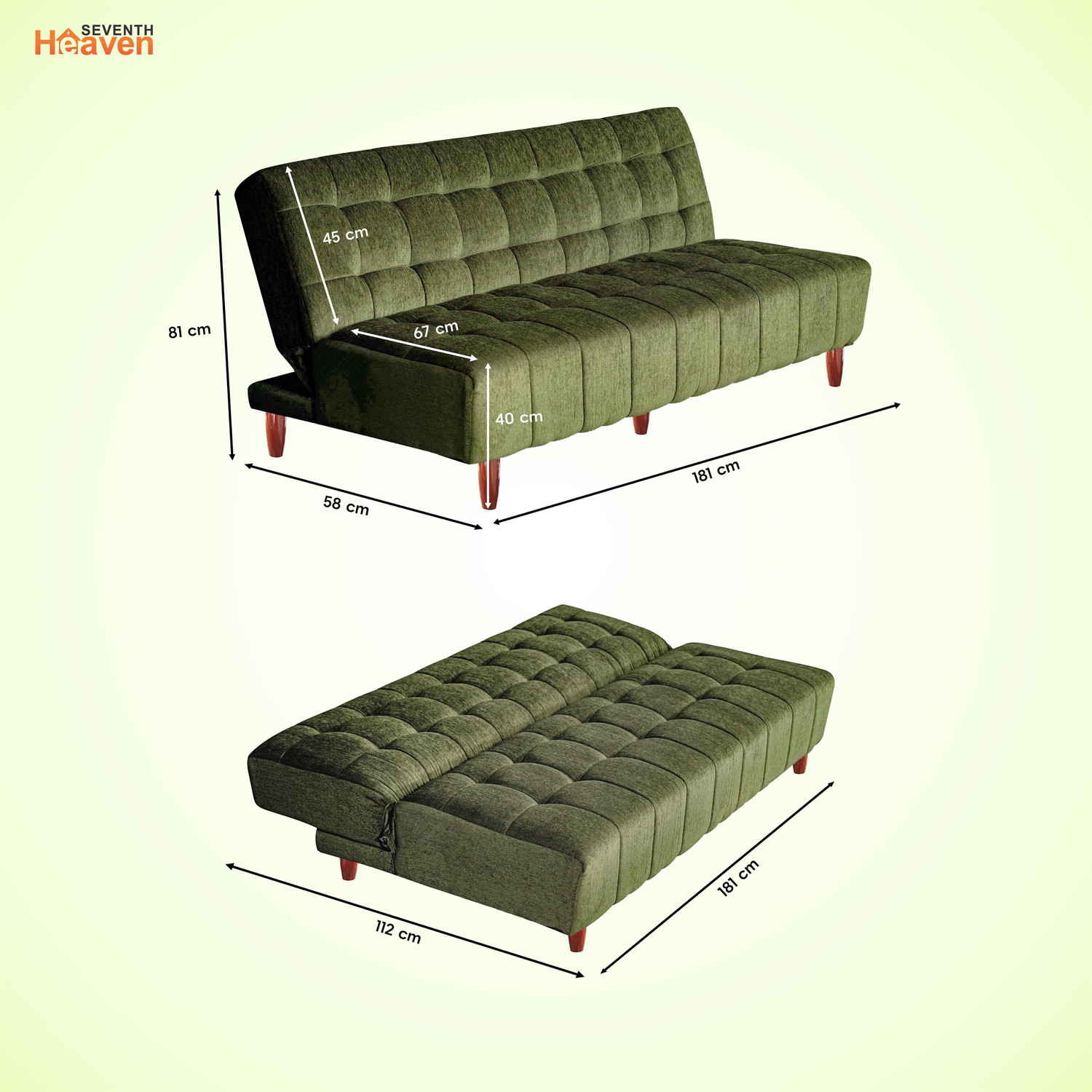Image of Seventh Heaven Florida, Chenille Molfino Fabric 72x44x16 3 Seater Double Solid Wood Pull Out Sofa Cum Bed