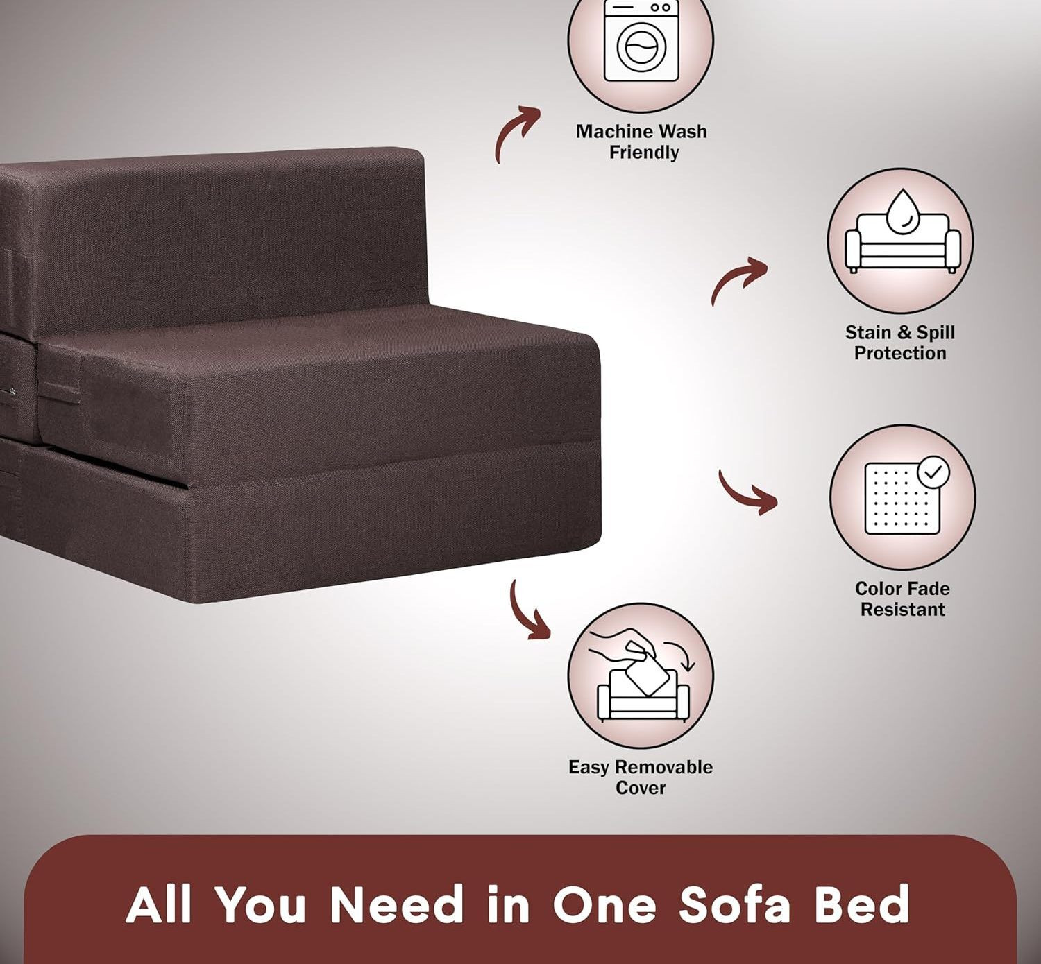 Image of Dream Nest For 1 Person 1 Seater Single Foam Fold Out Sofa Cum Bed